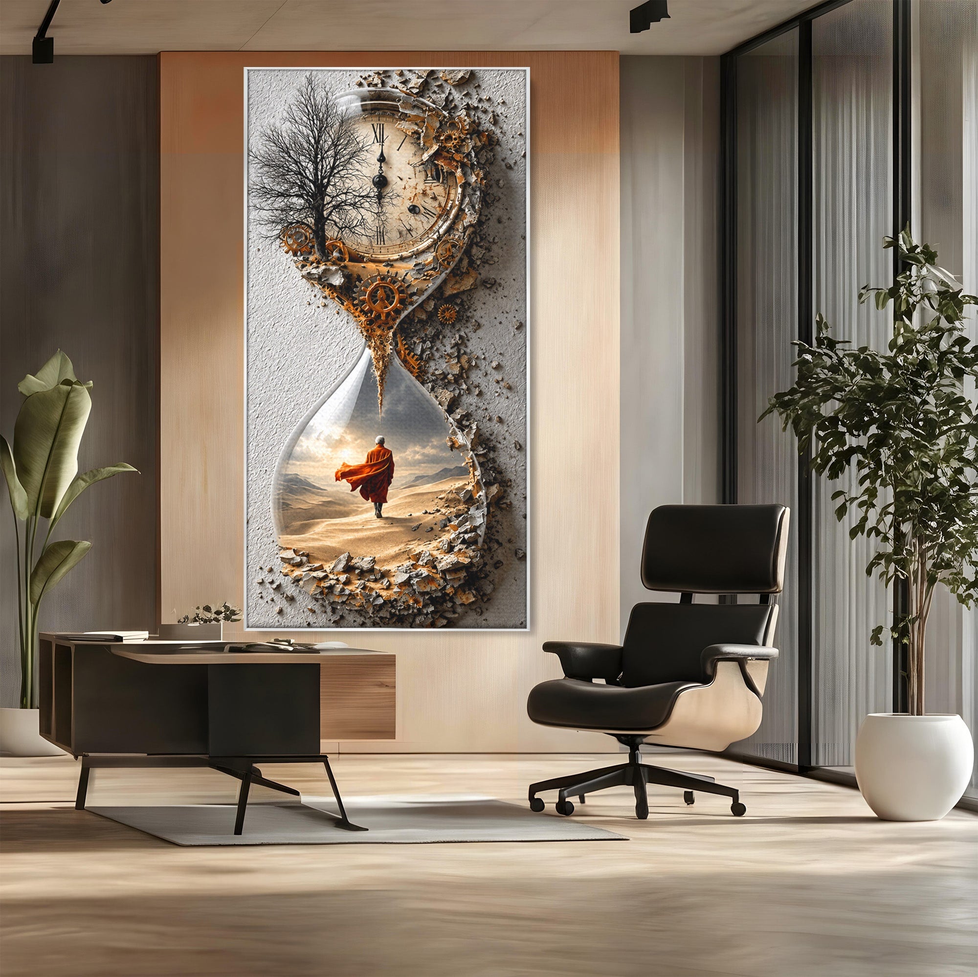Tablou Canvas Premium LuxCanva® U1024, Calatoria Timpului,  Desert, Clepsidra, Timp, Living, Reflexie, Culori Vibrante