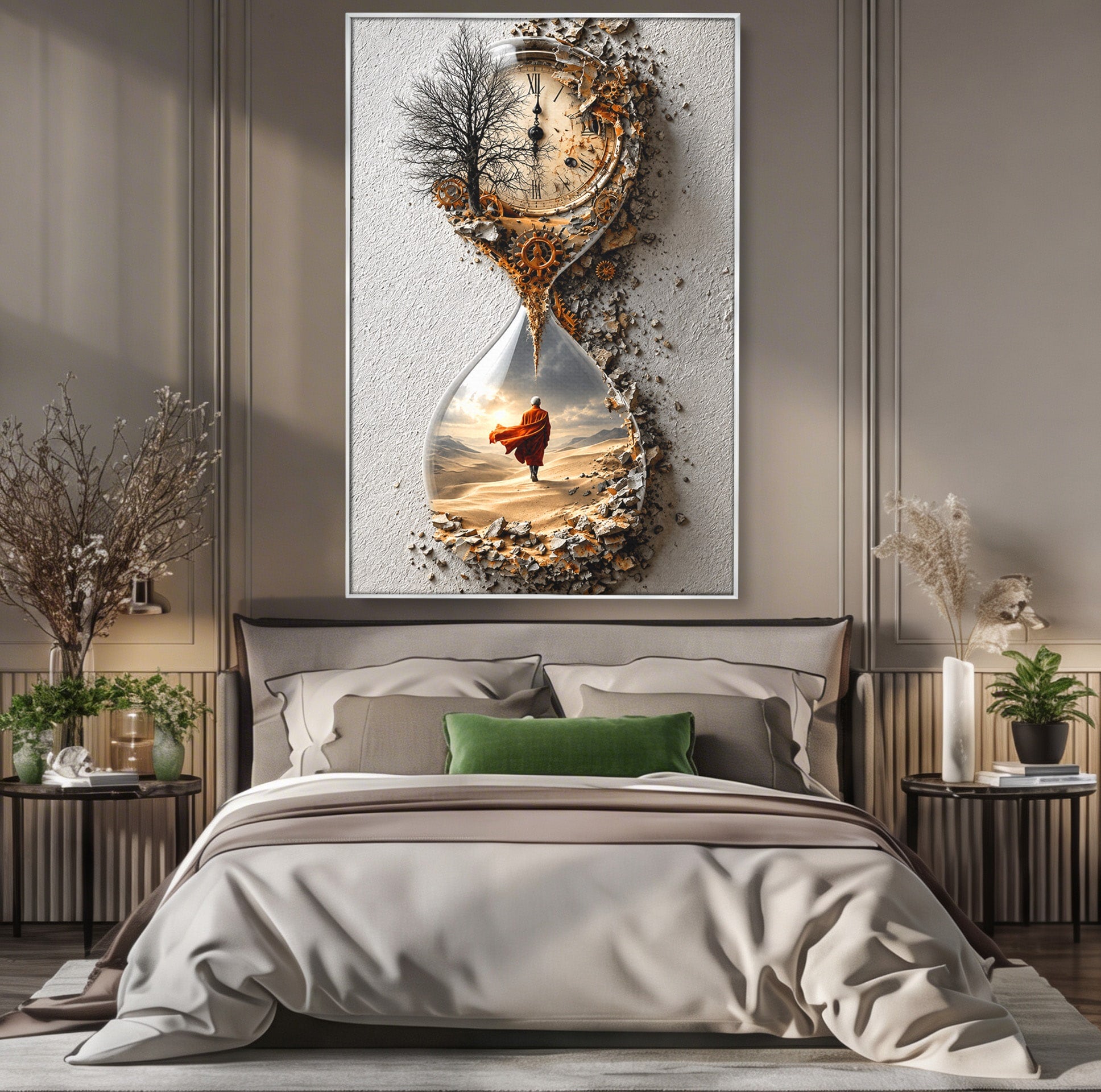 Tablou Canvas Premium LuxCanva® U1024, Calatoria Timpului,  Desert, Clepsidra, Timp, Living, Reflexie, Culori Vibrante