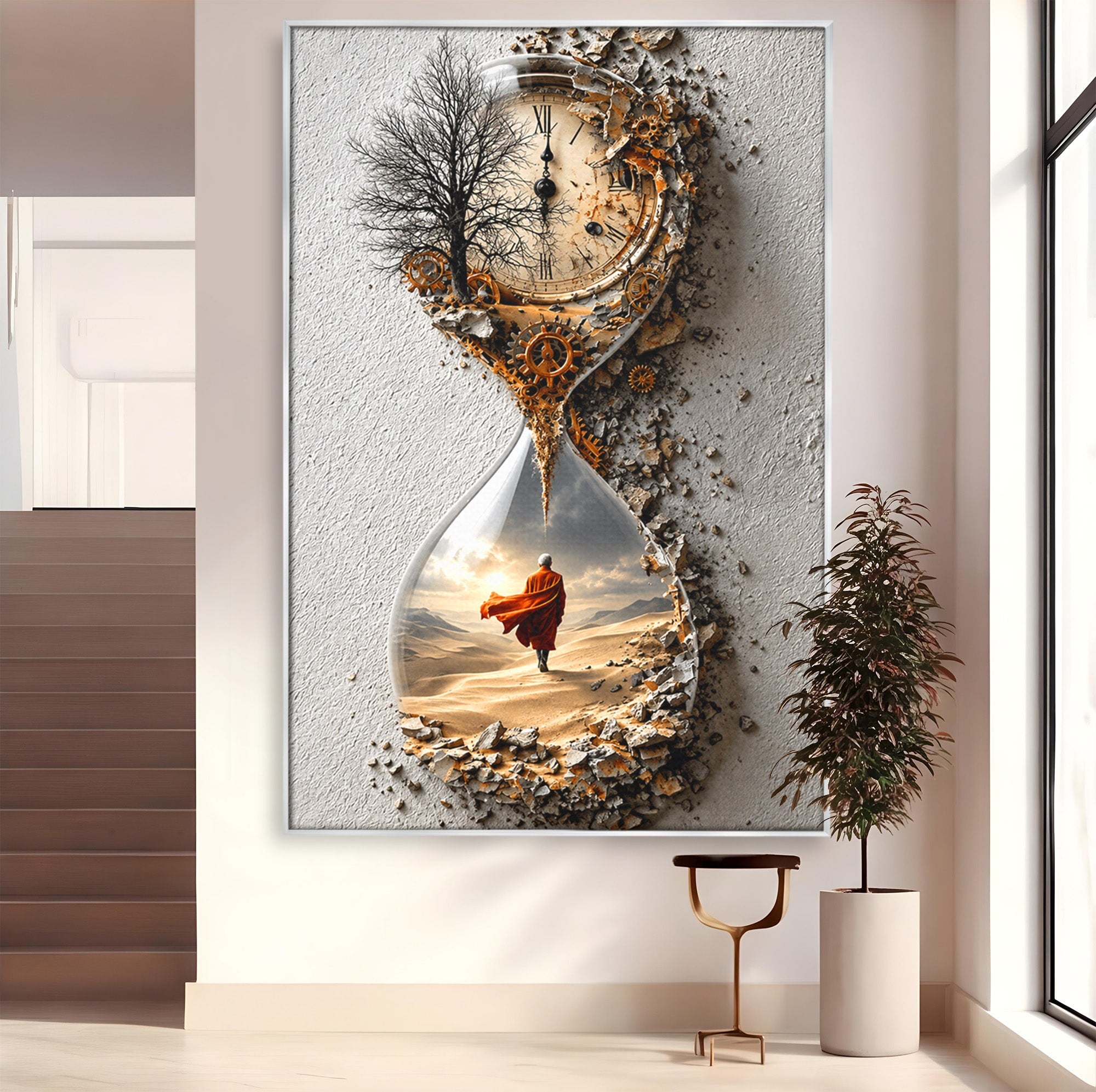 Tablou Canvas Premium LuxCanva® U1024, Calatoria Timpului,  Desert, Clepsidra, Timp, Living, Reflexie, Culori Vibrante