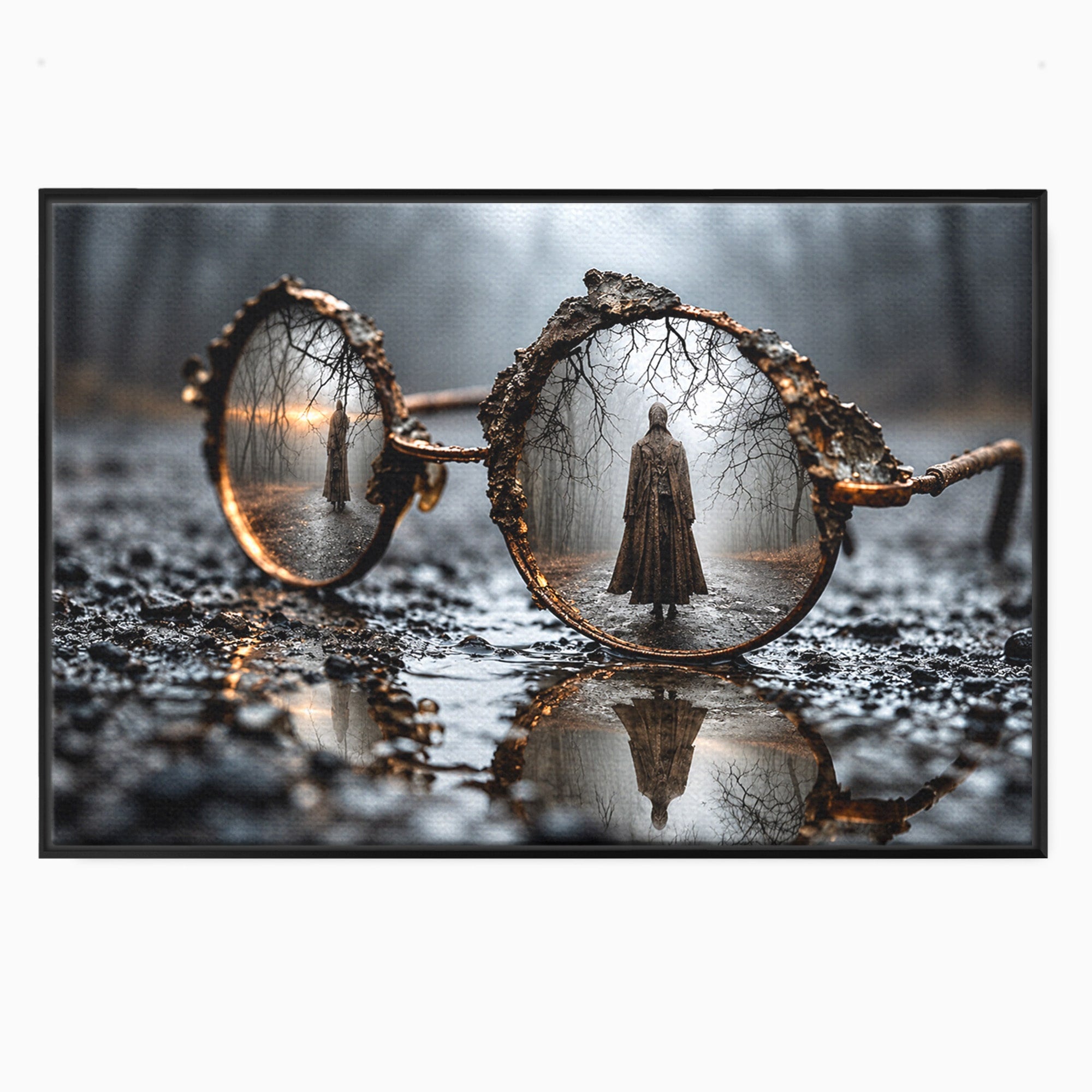 Tablou Canvas Premium LuxCanva® U1026, Reflexie Misterioasa, Ochelari, Reflexie, Mister, Padure, Toamna, Fotografie, Dormitor, Culori Vibrante