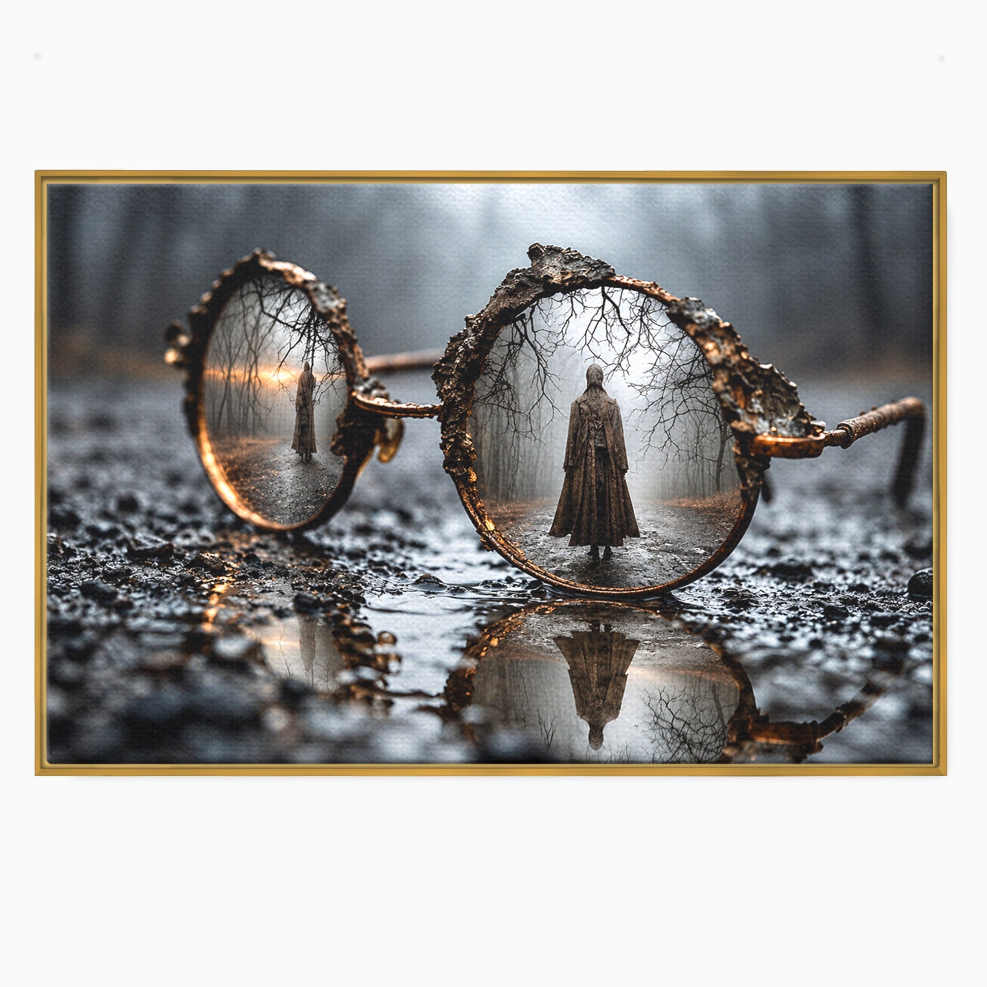 Tablou Canvas Premium LuxCanva® U1026, Reflexie Misterioasa, Ochelari, Reflexie, Mister, Padure, Toamna, Fotografie, Dormitor, Culori Vibrante