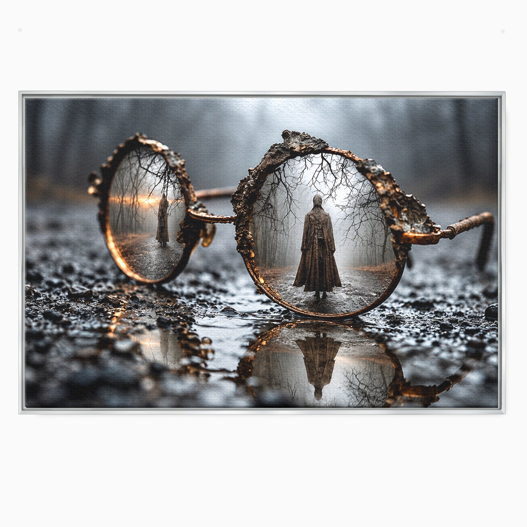 Tablou Canvas Premium LuxCanva® U1026, Reflexie Misterioasa, Ochelari, Reflexie, Mister, Padure, Toamna, Fotografie, Dormitor, Culori Vibrante