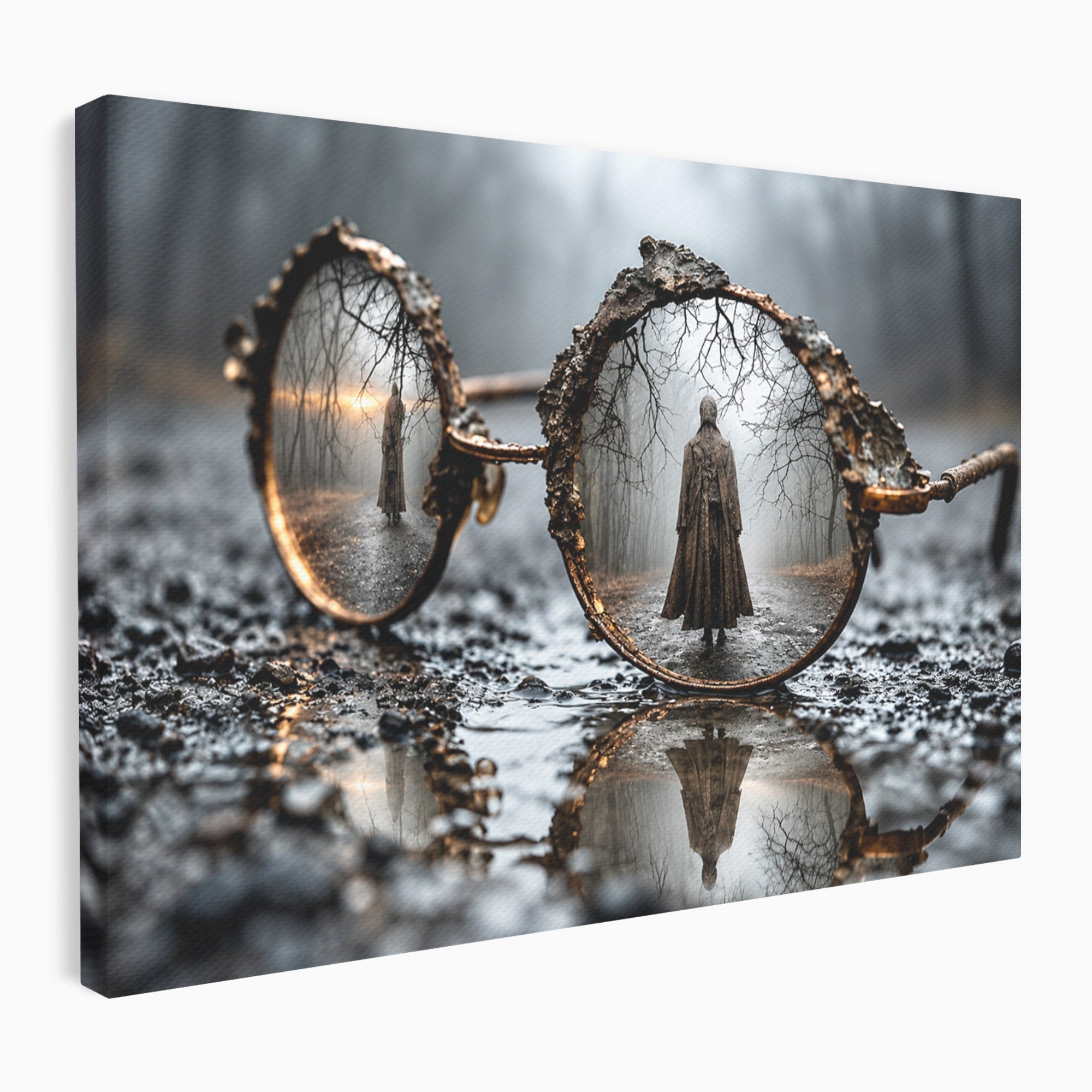 Tablou Canvas Premium LuxCanva® U1026, Reflexie Misterioasa, Ochelari, Reflexie, Mister, Padure, Toamna, Fotografie, Dormitor, Culori Vibrante