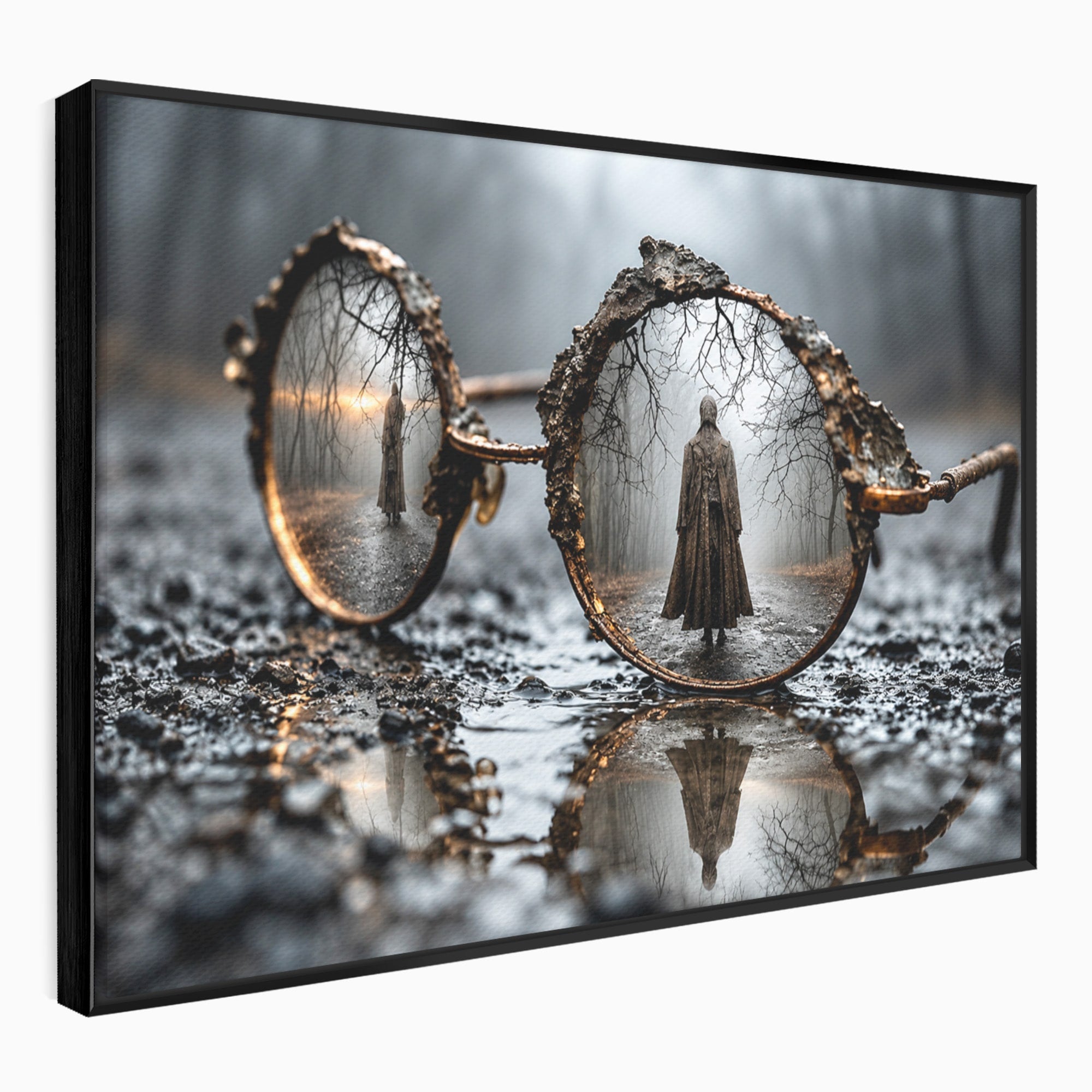 Tablou Canvas Premium LuxCanva® U1026, Reflexie Misterioasa, Ochelari, Reflexie, Mister, Padure, Toamna, Fotografie, Dormitor, Culori Vibrante