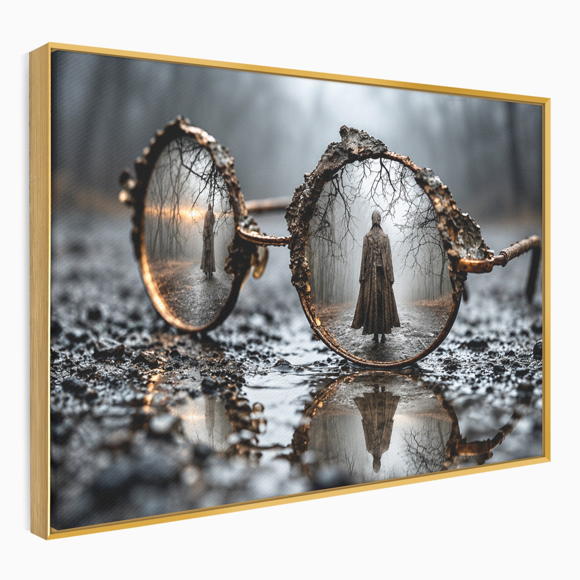 Tablou Canvas Premium LuxCanva® U1026, Reflexie Misterioasa, Ochelari, Reflexie, Mister, Padure, Toamna, Fotografie, Dormitor, Culori Vibrante