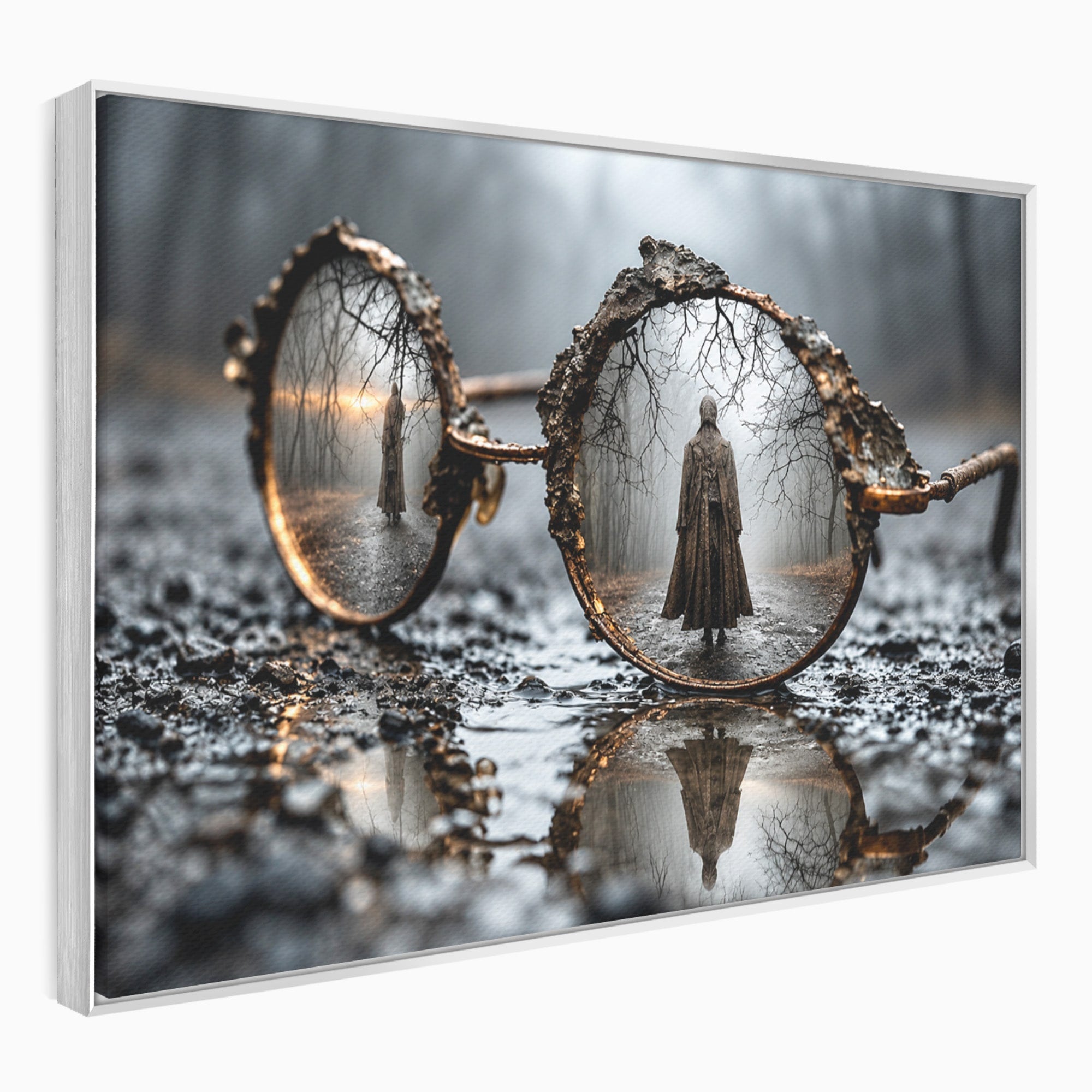 Tablou Canvas Premium LuxCanva® U1026, Reflexie Misterioasa, Ochelari, Reflexie, Mister, Padure, Toamna, Fotografie, Dormitor, Culori Vibrante