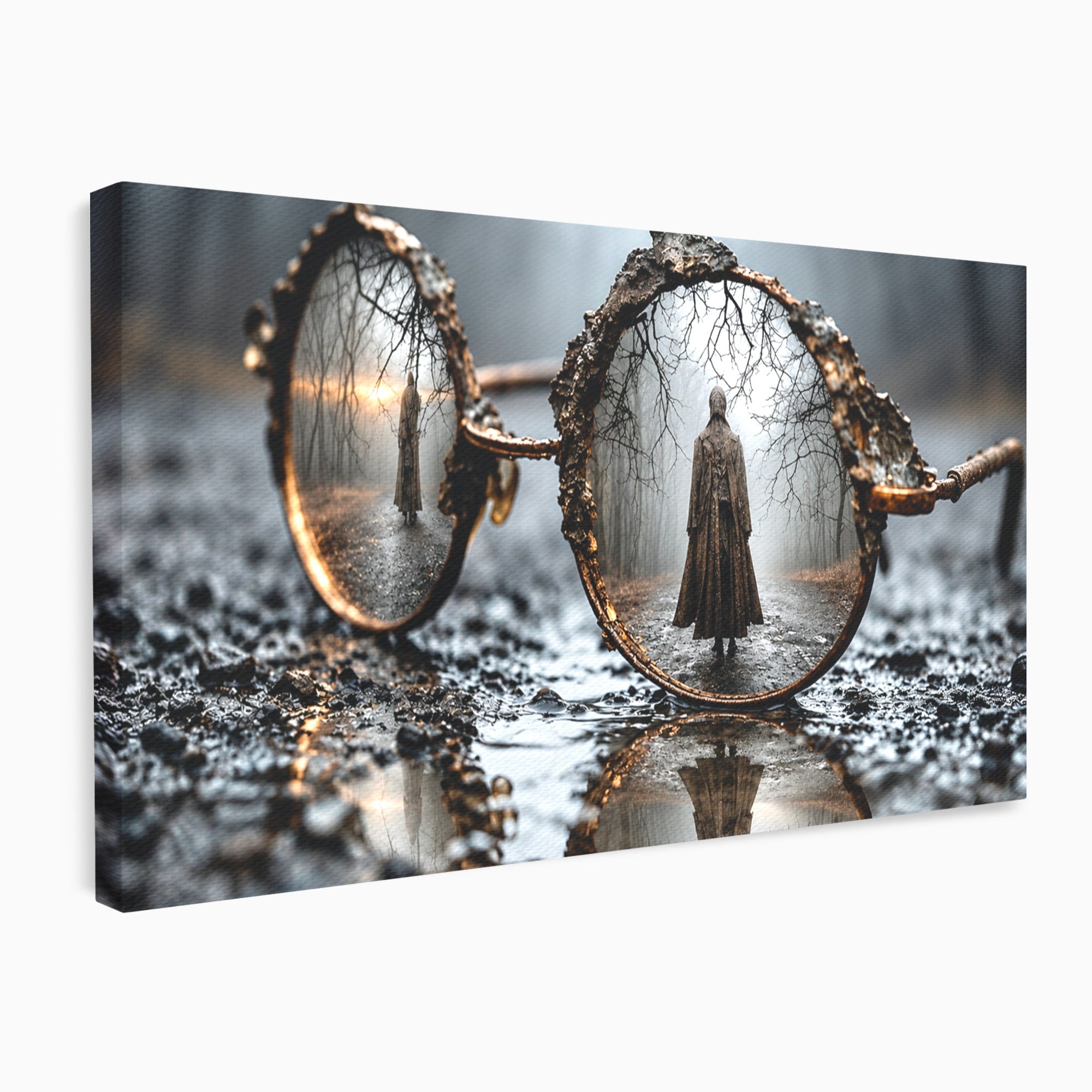 Tablou Canvas Premium LuxCanva® U1026, Reflexie Misterioasa, Ochelari, Reflexie, Mister, Padure, Toamna, Fotografie, Dormitor, Culori Vibrante