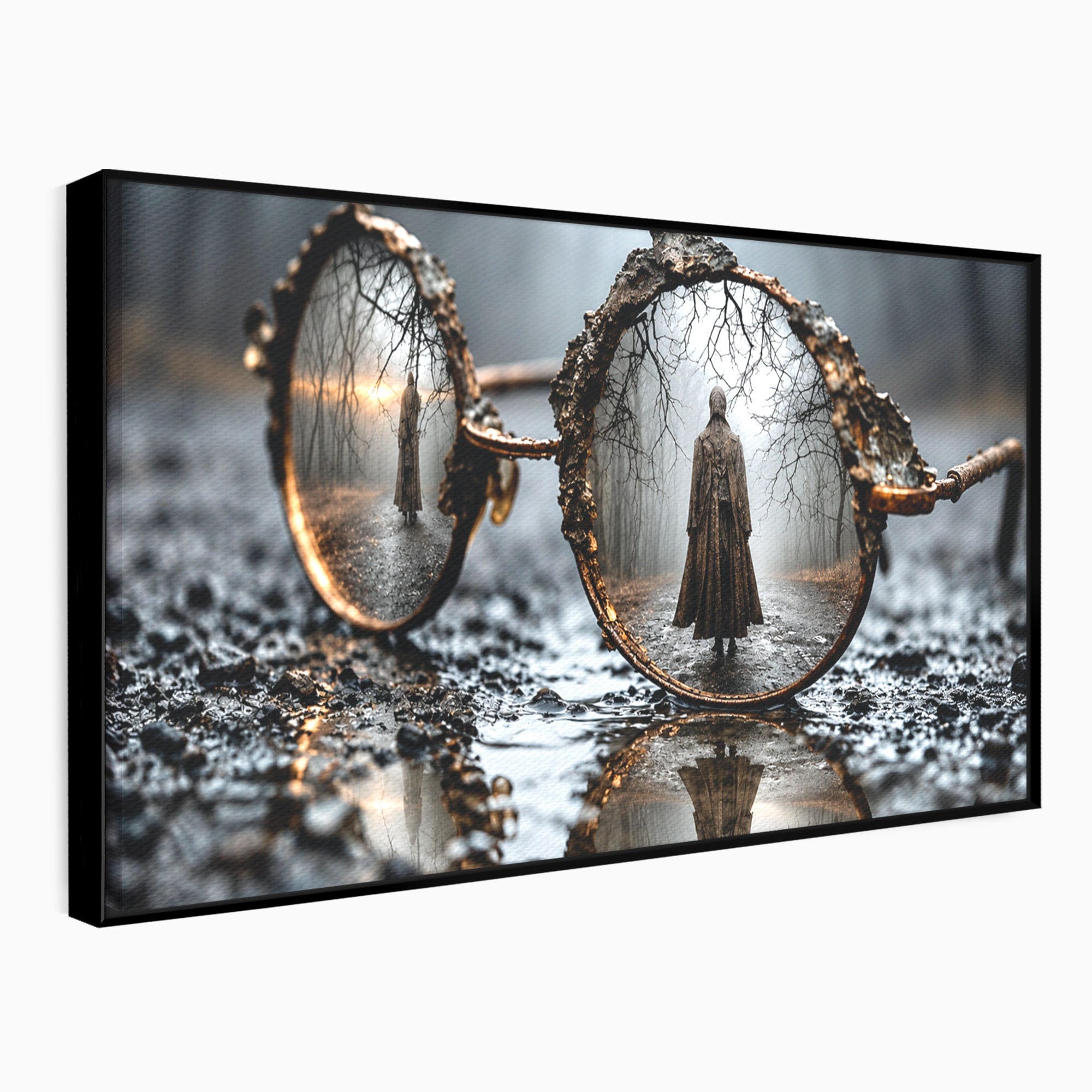 Tablou Canvas Premium LuxCanva® U1026, Reflexie Misterioasa, Ochelari, Reflexie, Mister, Padure, Toamna, Fotografie, Dormitor, Culori Vibrante