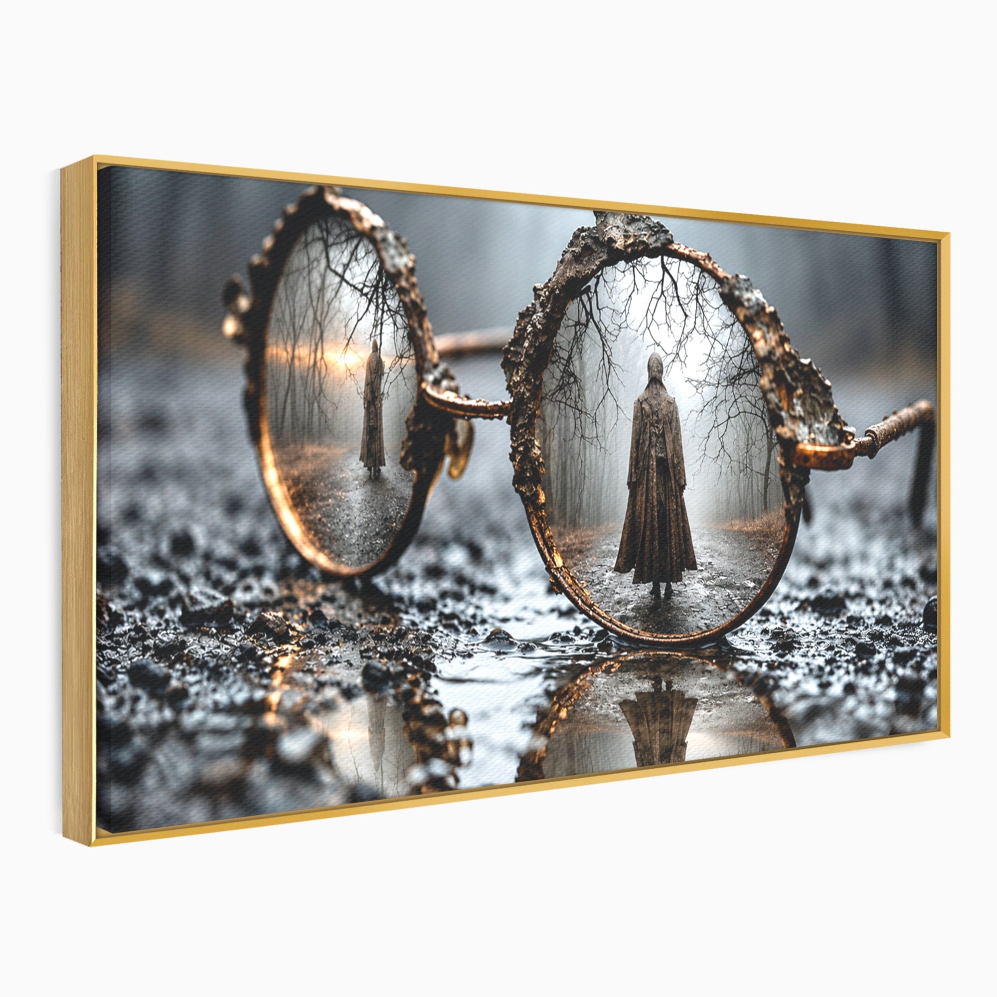 Tablou Canvas Premium LuxCanva® U1026, Reflexie Misterioasa, Ochelari, Reflexie, Mister, Padure, Toamna, Fotografie, Dormitor, Culori Vibrante