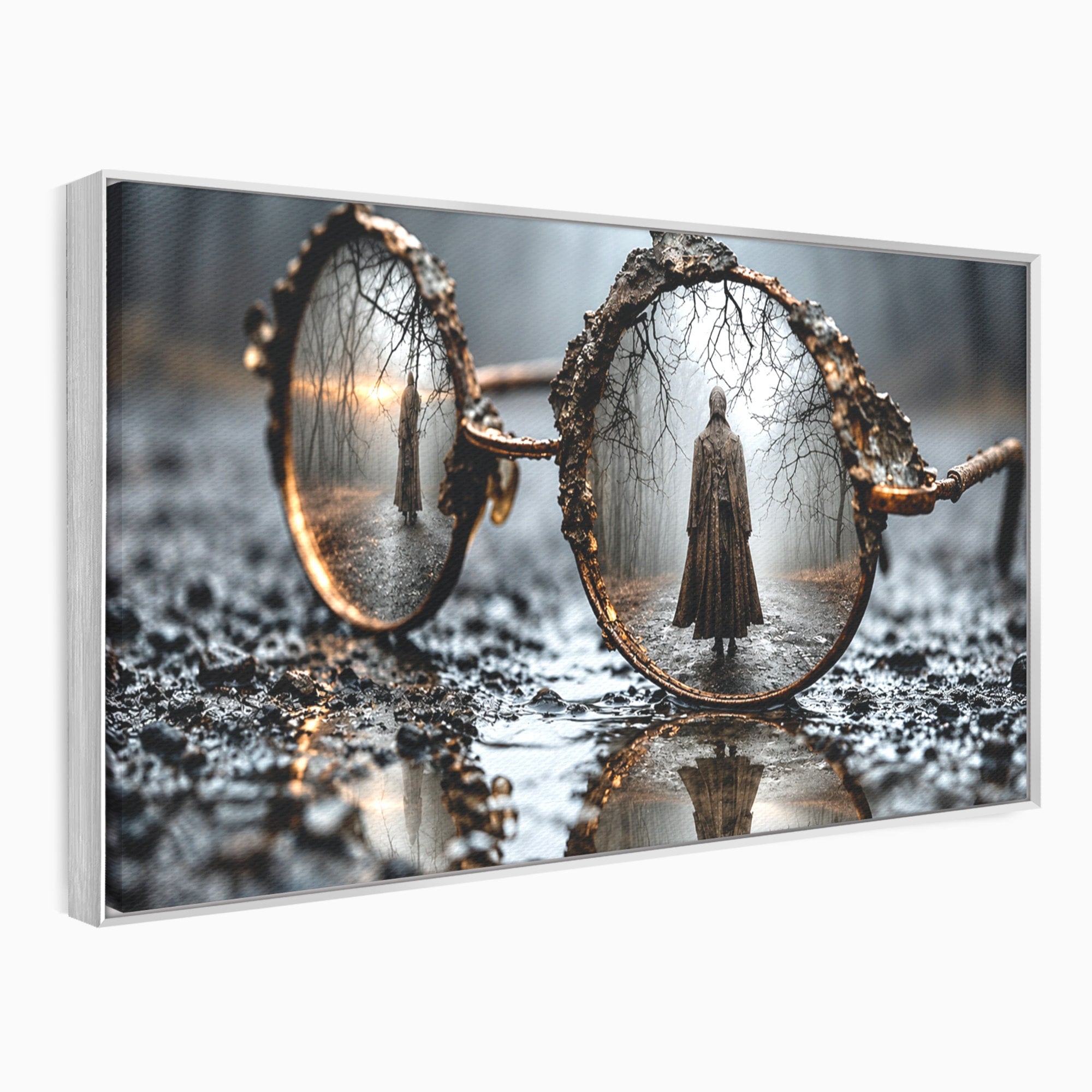 Tablou Canvas Premium LuxCanva® U1026, Reflexie Misterioasa, Ochelari, Reflexie, Mister, Padure, Toamna, Fotografie, Dormitor, Culori Vibrante