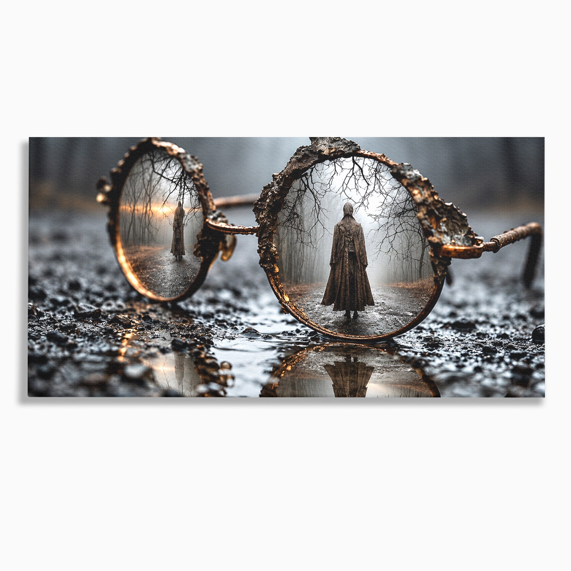 Tablou Canvas Premium LuxCanva® U1026, Reflexie Misterioasa, Ochelari, Reflexie, Mister, Padure, Toamna, Fotografie, Dormitor, Culori Vibrante