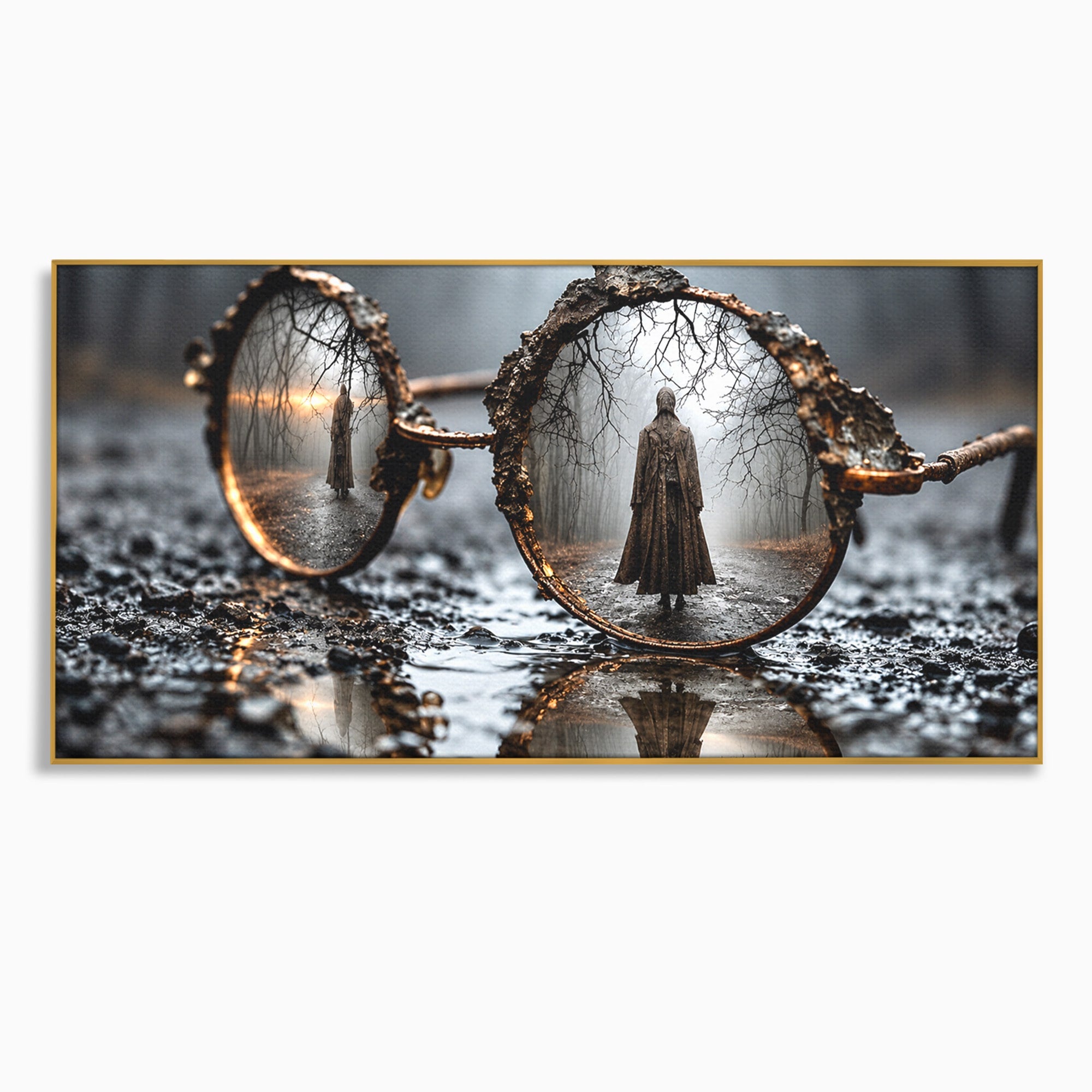 Tablou Canvas Premium LuxCanva® U1026, Reflexie Misterioasa, Ochelari, Reflexie, Mister, Padure, Toamna, Fotografie, Dormitor, Culori Vibrante