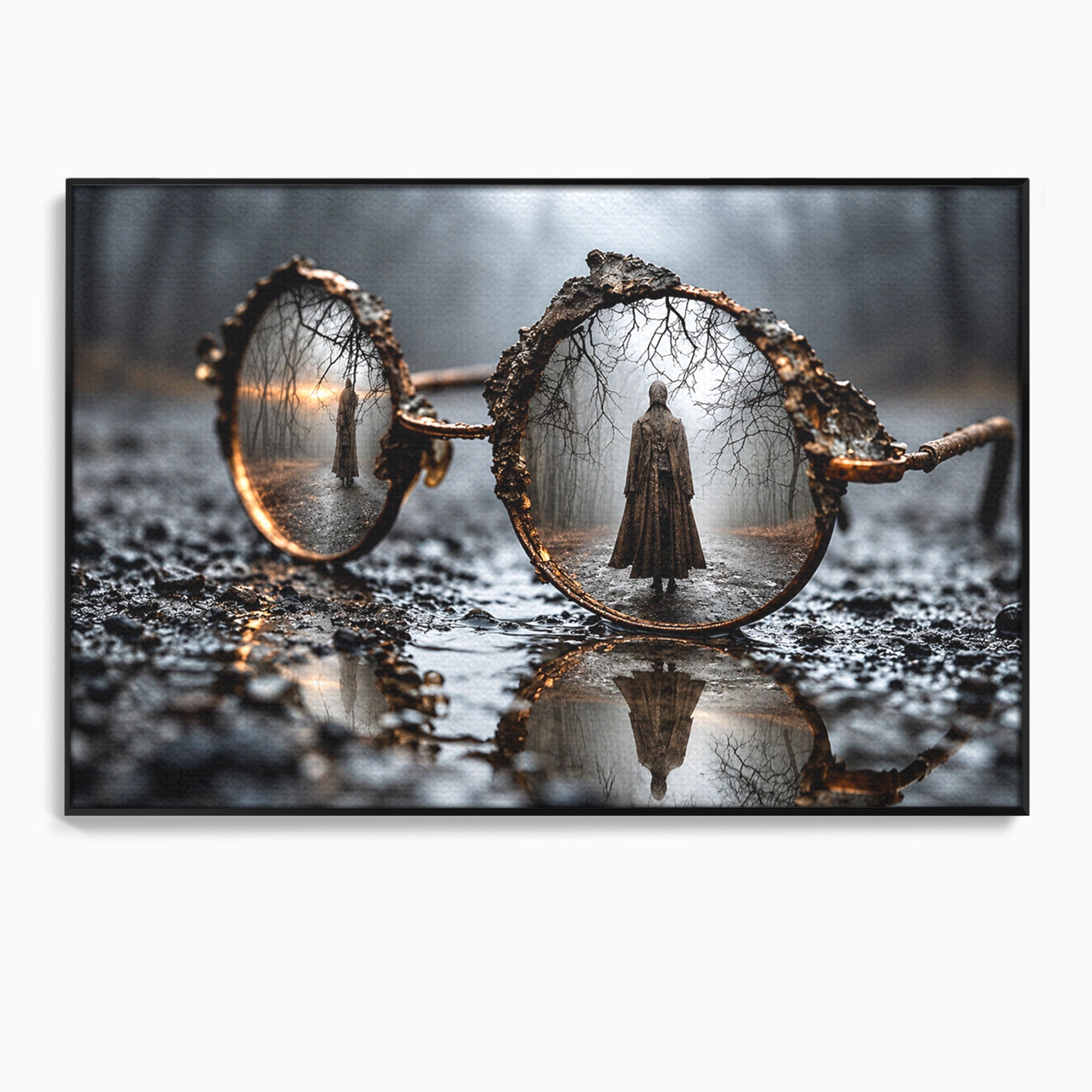 Tablou Canvas Premium LuxCanva® U1026, Reflexie Misterioasa, Ochelari, Reflexie, Mister, Padure, Toamna, Fotografie, Dormitor, Culori Vibrante