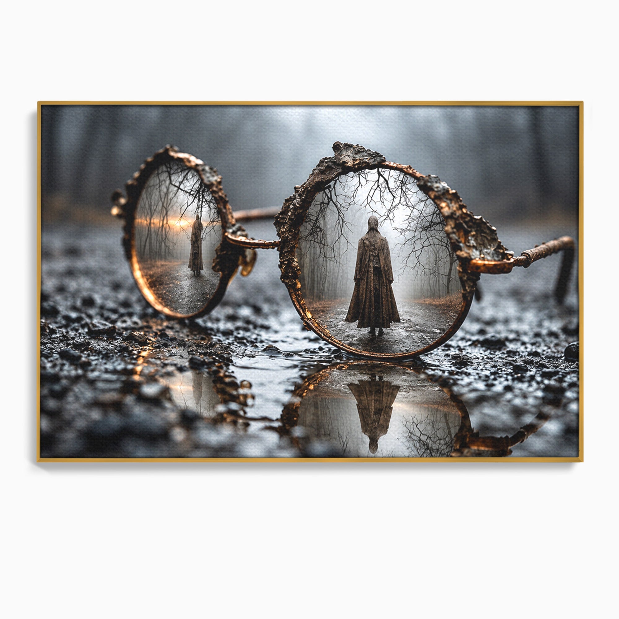 Tablou Canvas Premium LuxCanva® U1026, Reflexie Misterioasa, Ochelari, Reflexie, Mister, Padure, Toamna, Fotografie, Dormitor, Culori Vibrante