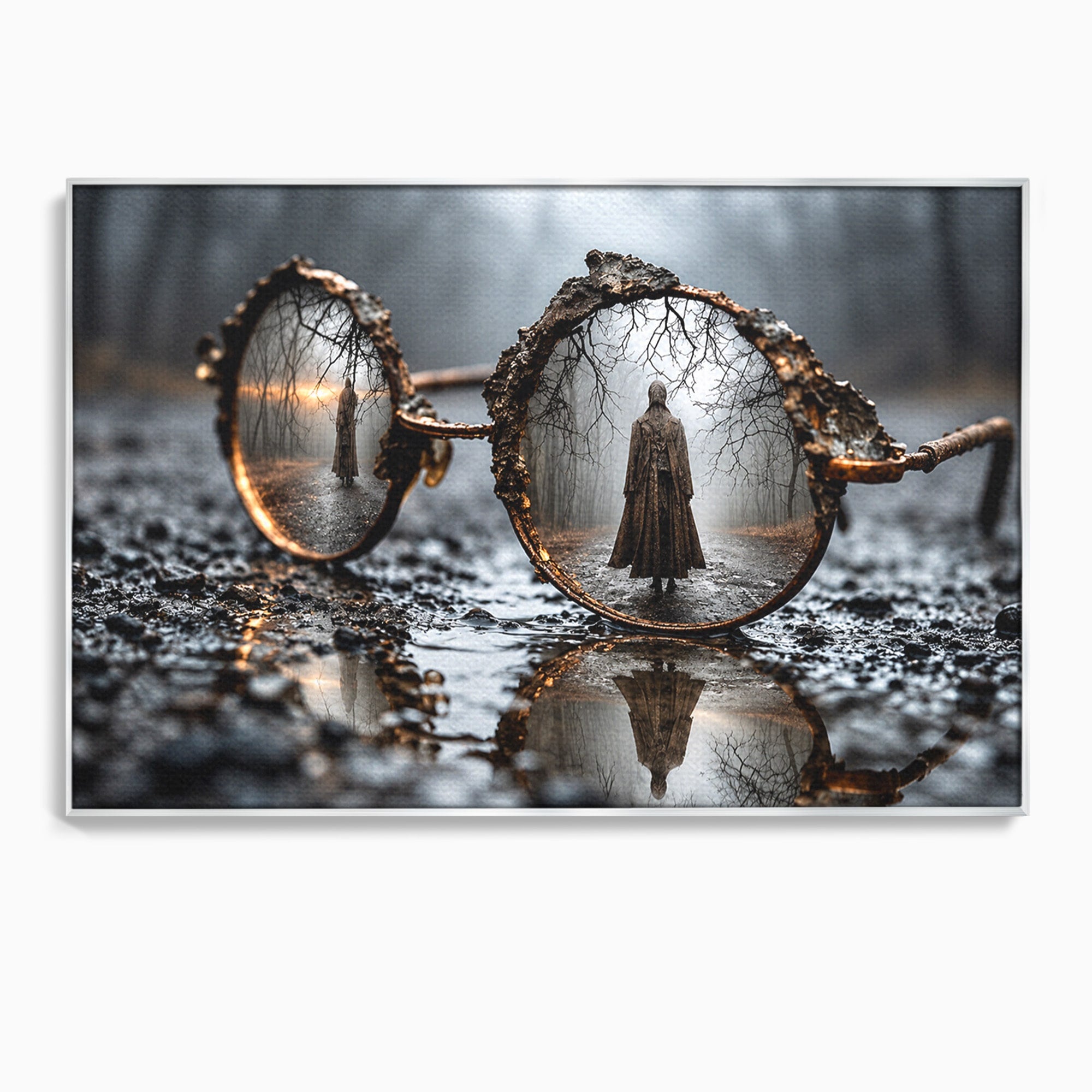 Tablou Canvas Premium LuxCanva® U1026, Reflexie Misterioasa, Ochelari, Reflexie, Mister, Padure, Toamna, Fotografie, Dormitor, Culori Vibrante