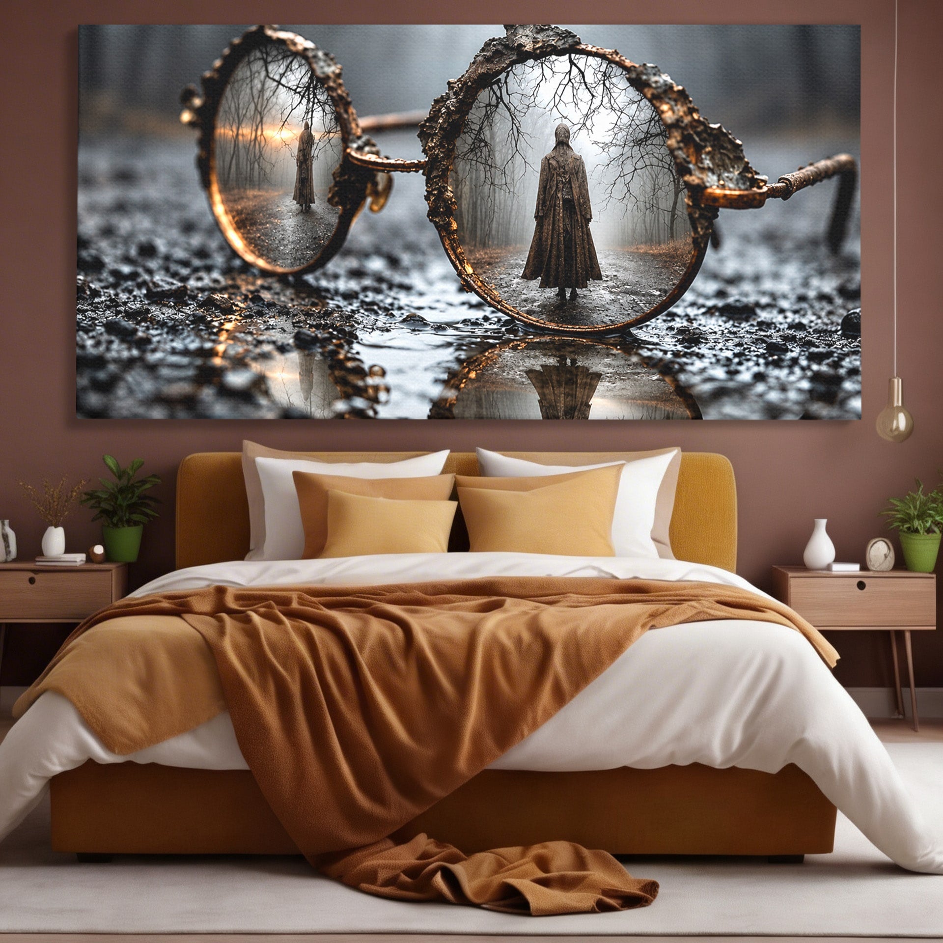 Tablou Canvas Premium LuxCanva® U1026, Reflexie Misterioasa, Ochelari, Reflexie, Mister, Padure, Toamna, Fotografie, Dormitor, Culori Vibrante