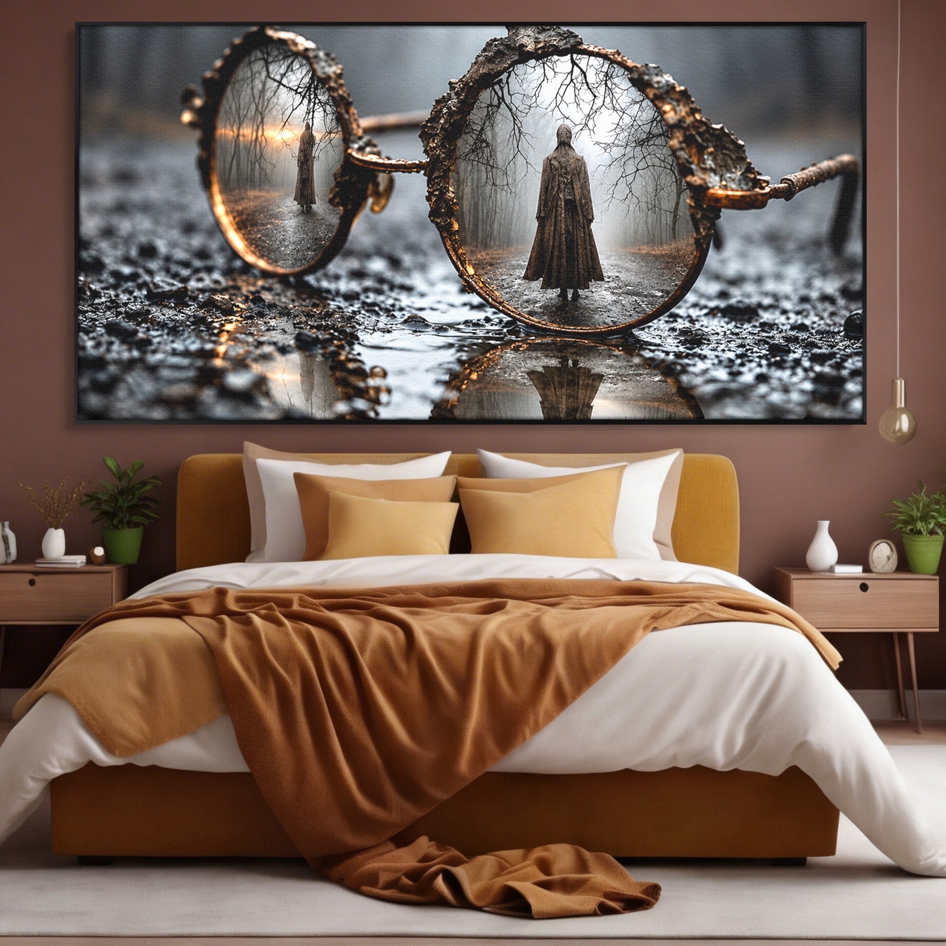 Tablou Canvas Premium LuxCanva® U1026, Reflexie Misterioasa, Ochelari, Reflexie, Mister, Padure, Toamna, Fotografie, Dormitor, Culori Vibrante