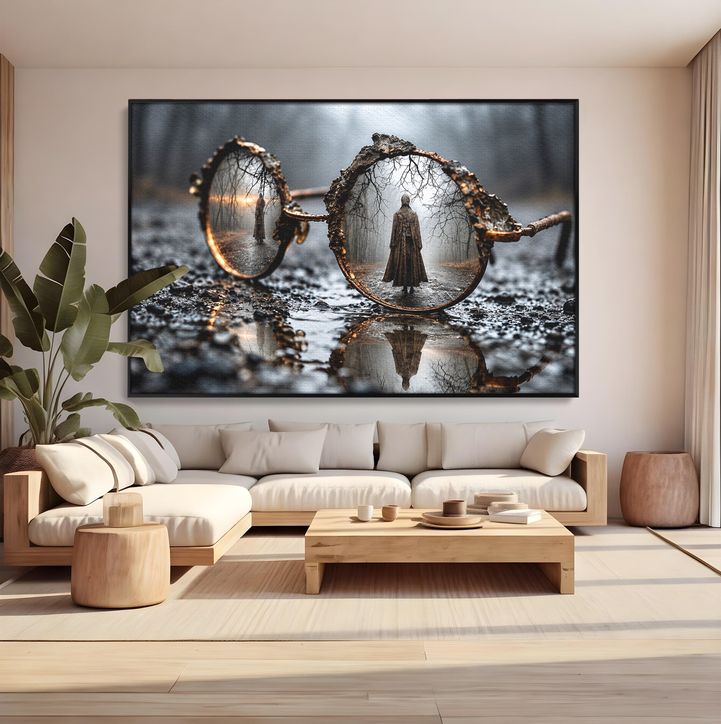Tablou Canvas Premium LuxCanva® U1026, Reflexie Misterioasa, Ochelari, Reflexie, Mister, Padure, Toamna, Fotografie, Dormitor, Culori Vibrante