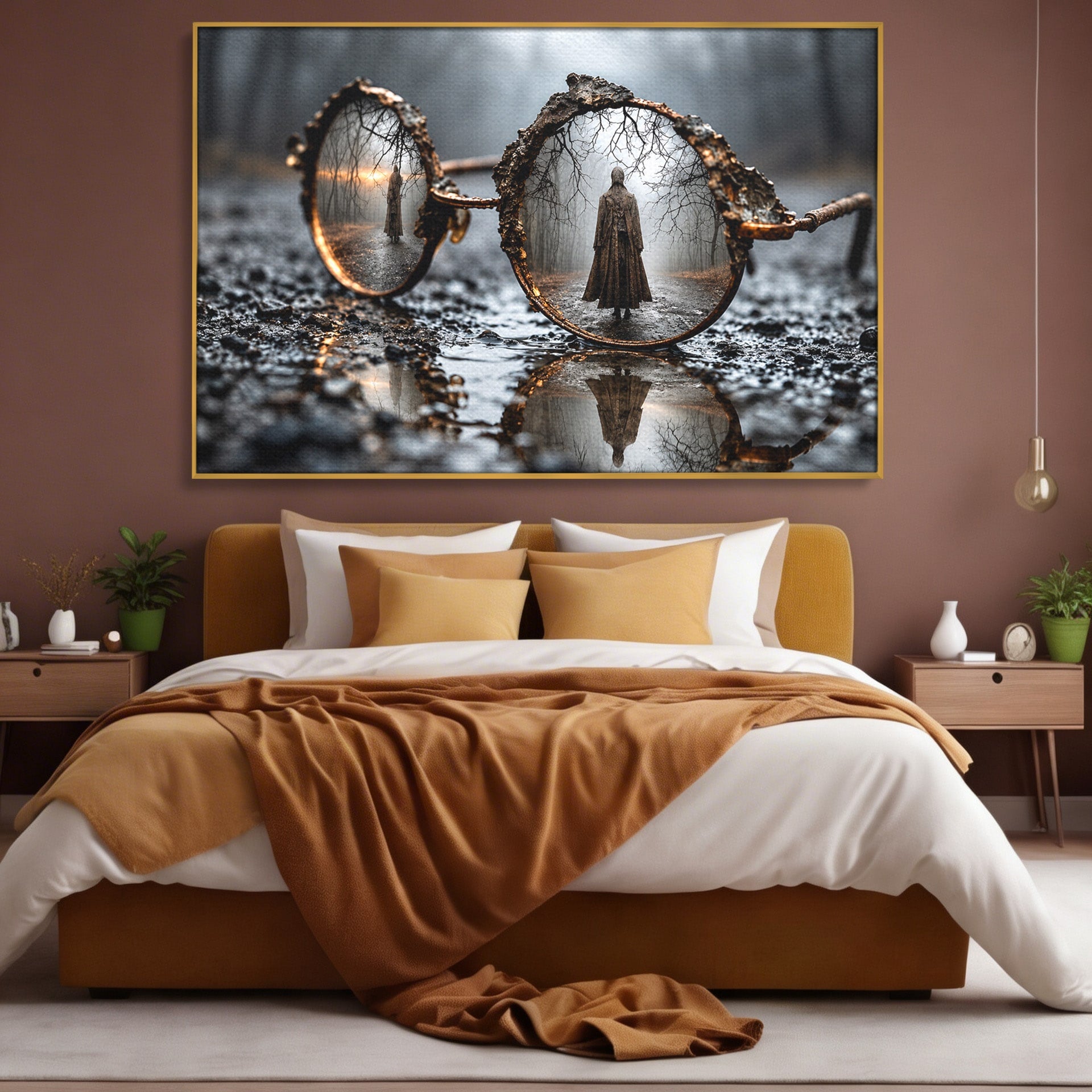 Tablou Canvas Premium LuxCanva® U1026, Reflexie Misterioasa, Ochelari, Reflexie, Mister, Padure, Toamna, Fotografie, Dormitor, Culori Vibrante