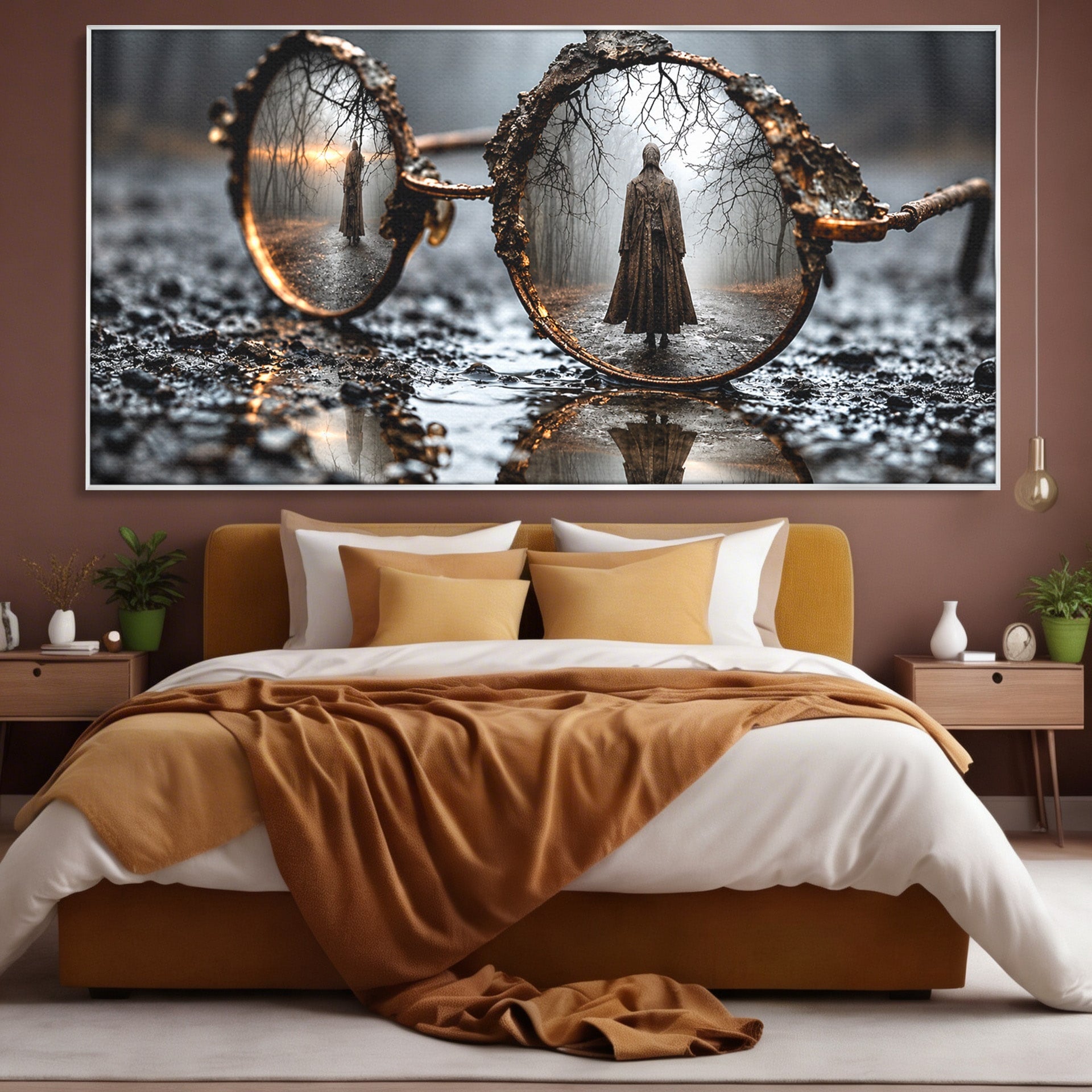 Tablou Canvas Premium LuxCanva® U1026, Reflexie Misterioasa, Ochelari, Reflexie, Mister, Padure, Toamna, Fotografie, Dormitor, Culori Vibrante