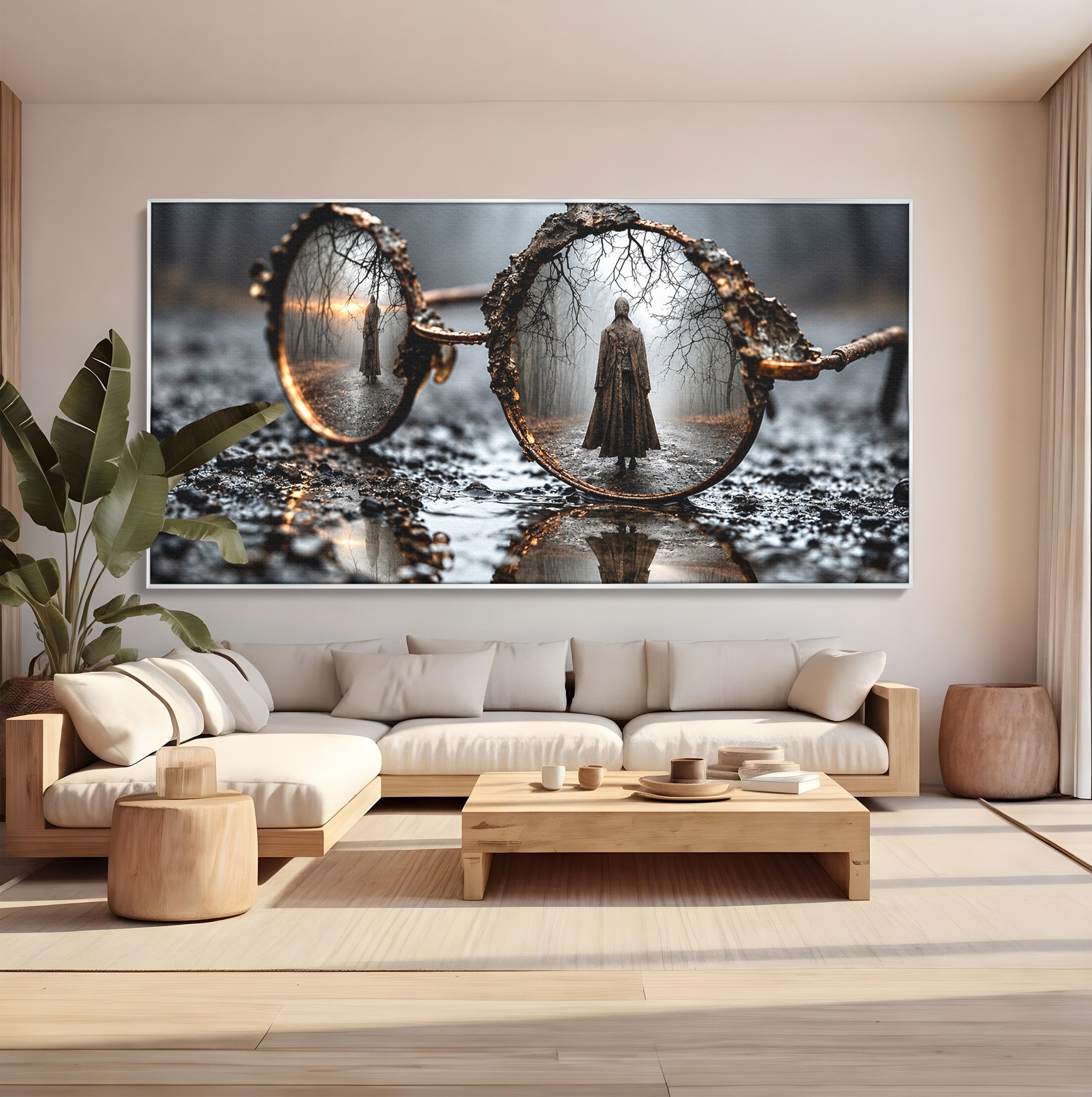 Tablou Canvas Premium LuxCanva® U1026, Reflexie Misterioasa, Ochelari, Reflexie, Mister, Padure, Toamna, Fotografie, Dormitor, Culori Vibrante