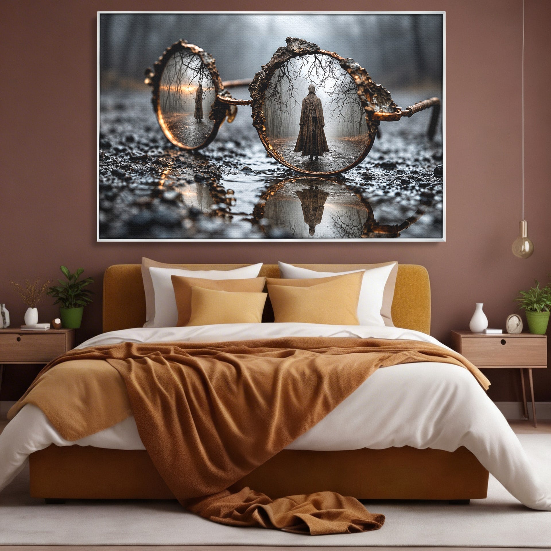 Tablou Canvas Premium LuxCanva® U1026, Reflexie Misterioasa, Ochelari, Reflexie, Mister, Padure, Toamna, Fotografie, Dormitor, Culori Vibrante