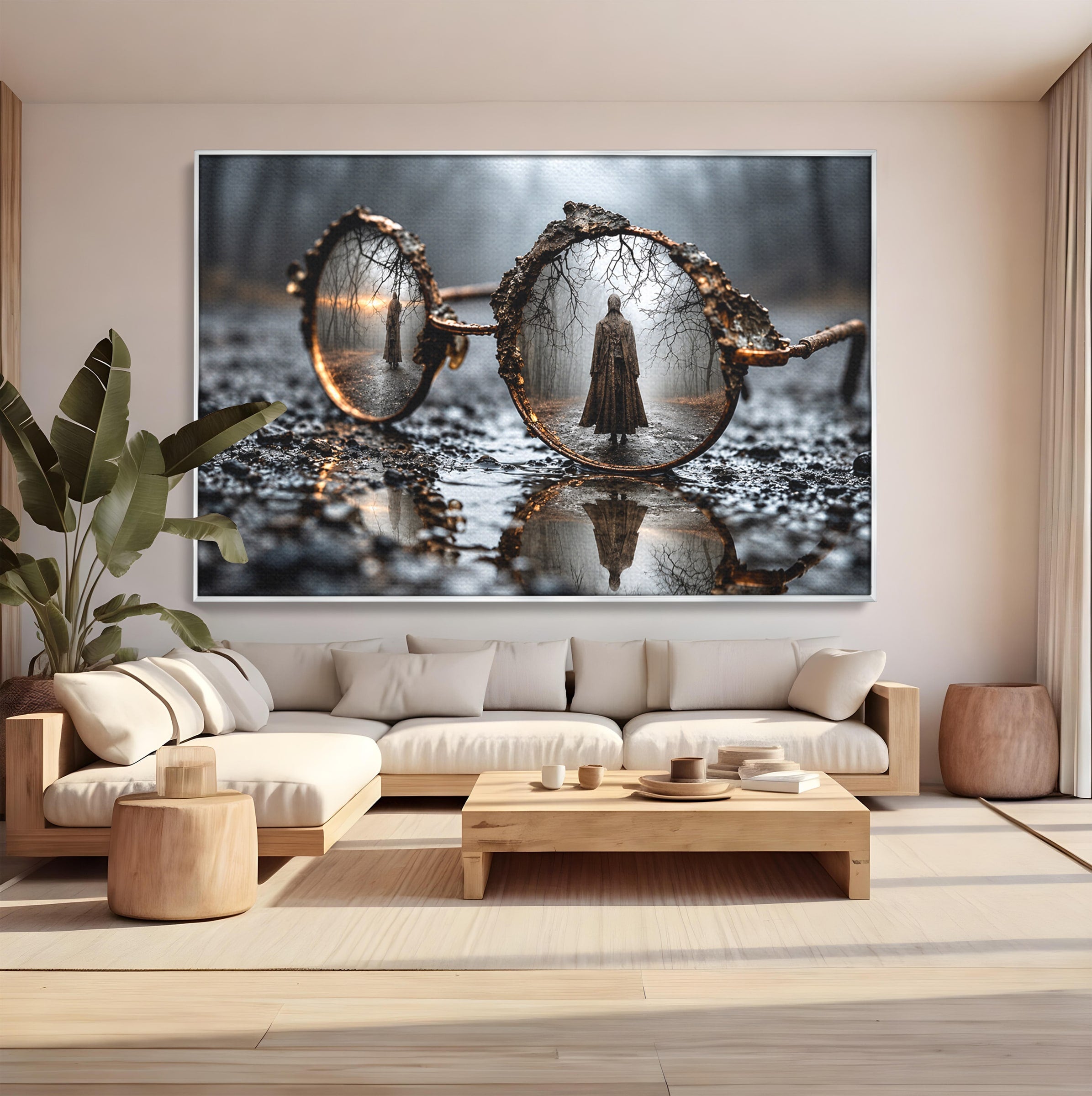 Tablou Canvas Premium LuxCanva® U1026, Reflexie Misterioasa, Ochelari, Reflexie, Mister, Padure, Toamna, Fotografie, Dormitor, Culori Vibrante
