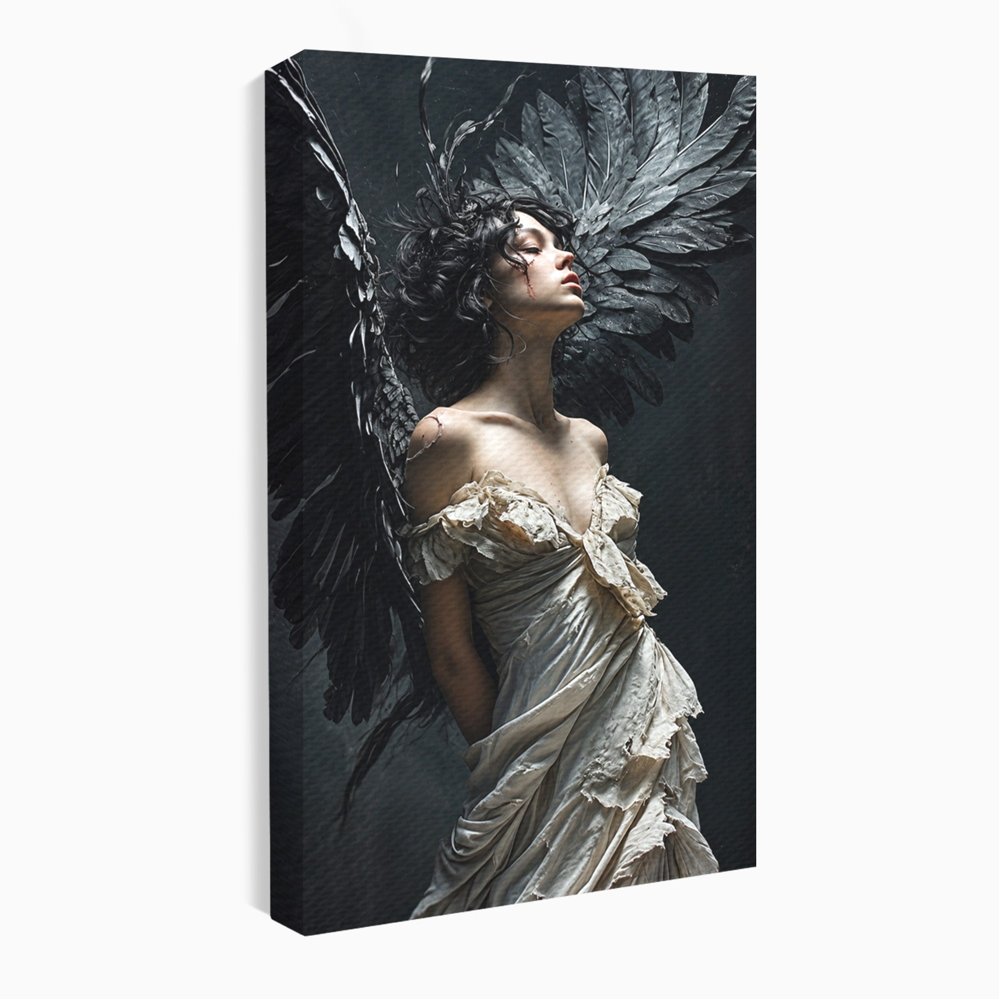 Tablou Canvas Premium LuxCanva® U1028, Ingerul Intunecat,  Aripi, Eleganta, Mister, Inger, Dormitor, Culori Vibrante