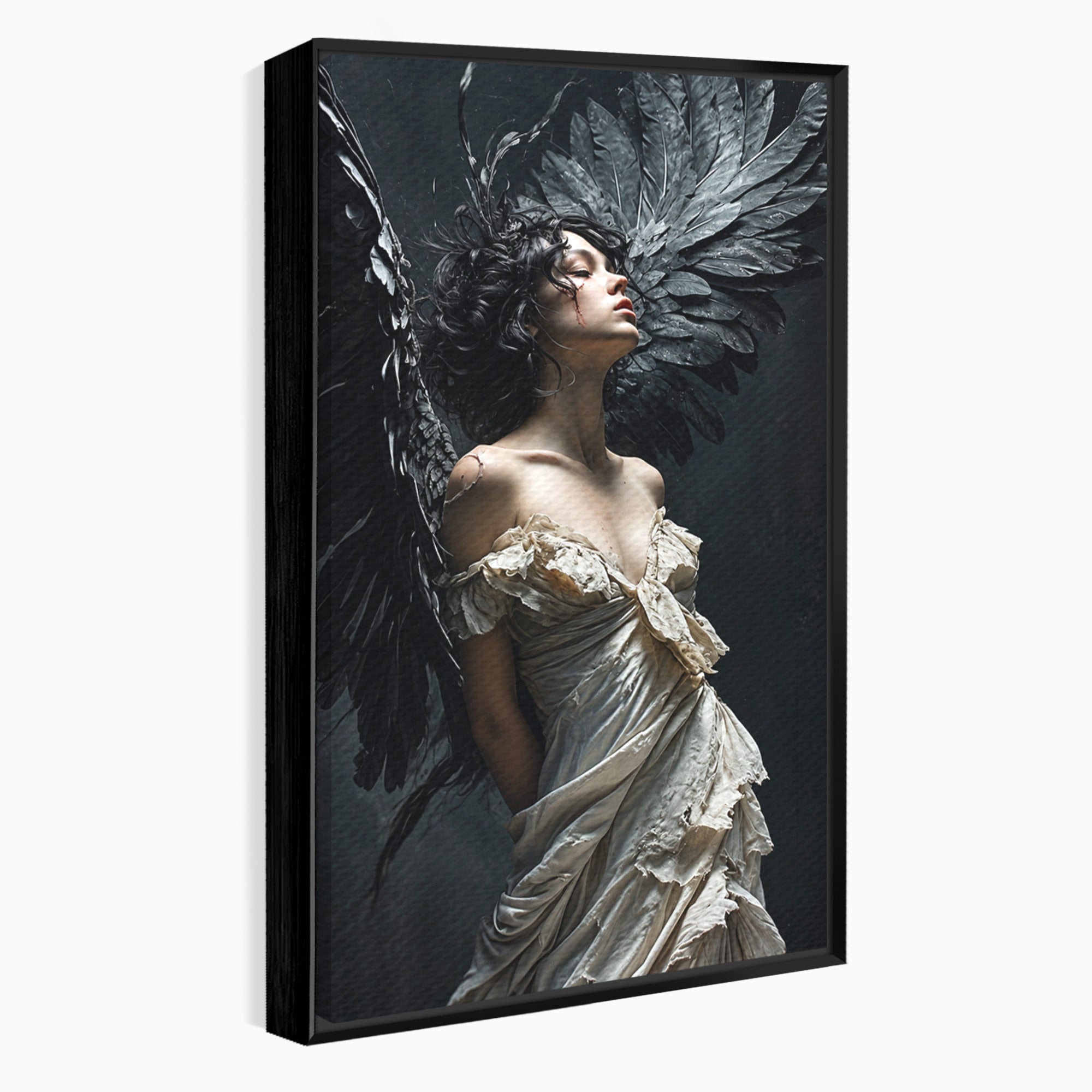 Tablou Canvas Premium LuxCanva® U1028, Ingerul Intunecat,  Aripi, Eleganta, Mister, Inger, Dormitor, Culori Vibrante