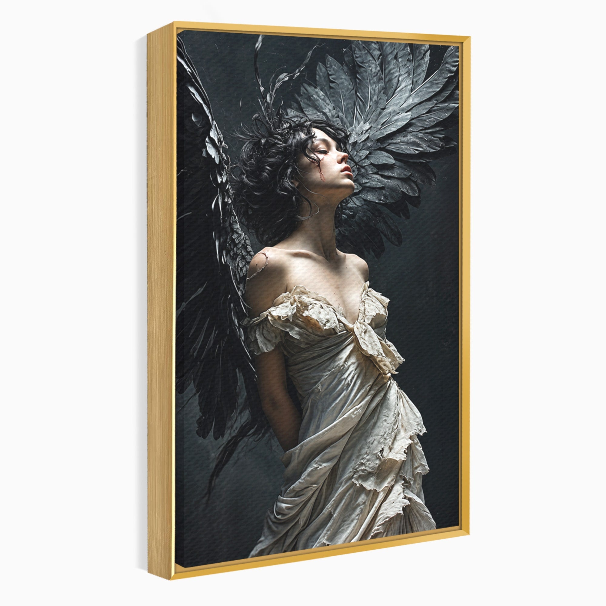 Tablou Canvas Premium LuxCanva® U1028, Ingerul Intunecat,  Aripi, Eleganta, Mister, Inger, Dormitor, Culori Vibrante