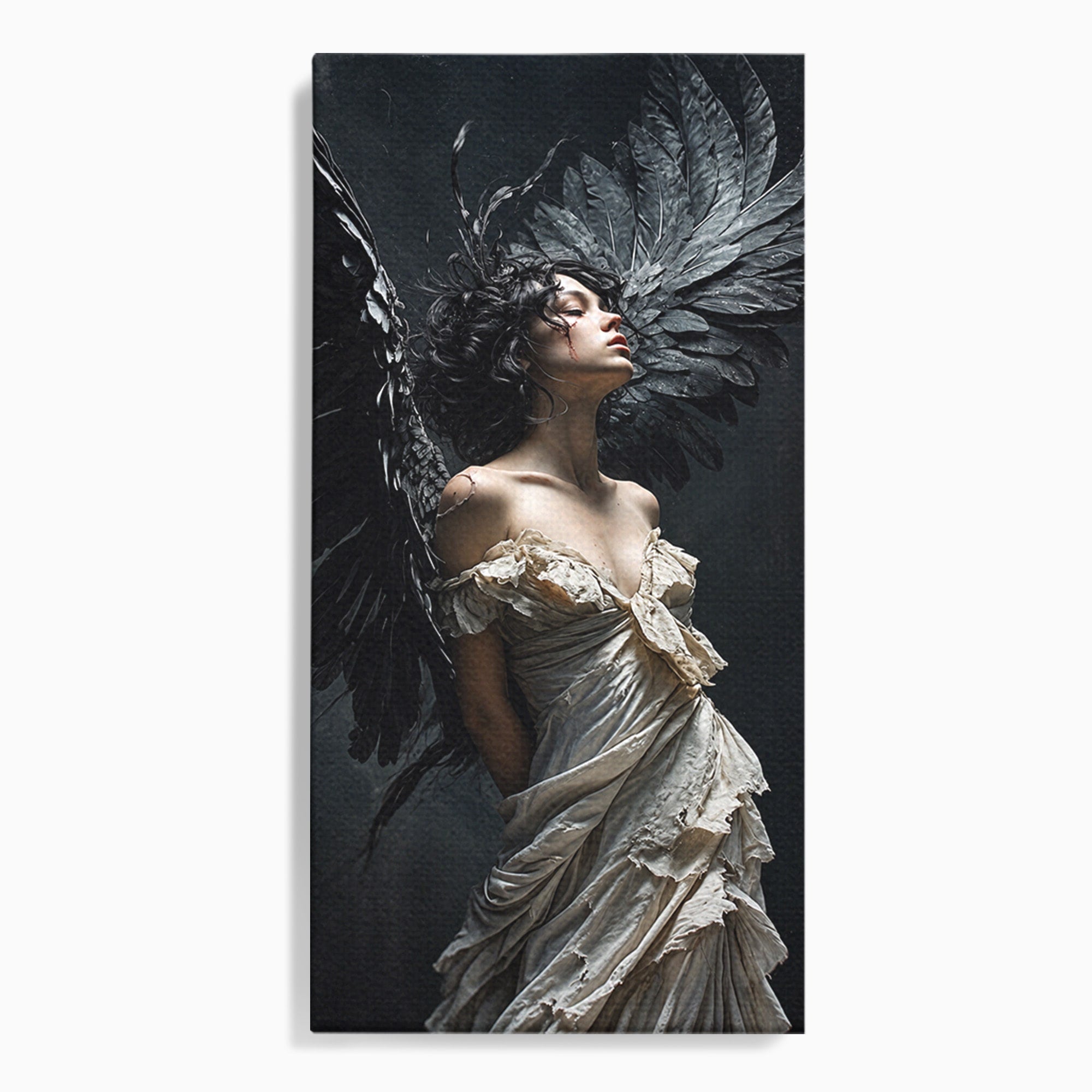 Tablou Canvas Premium LuxCanva® U1028, Ingerul Intunecat,  Aripi, Eleganta, Mister, Inger, Dormitor, Culori Vibrante