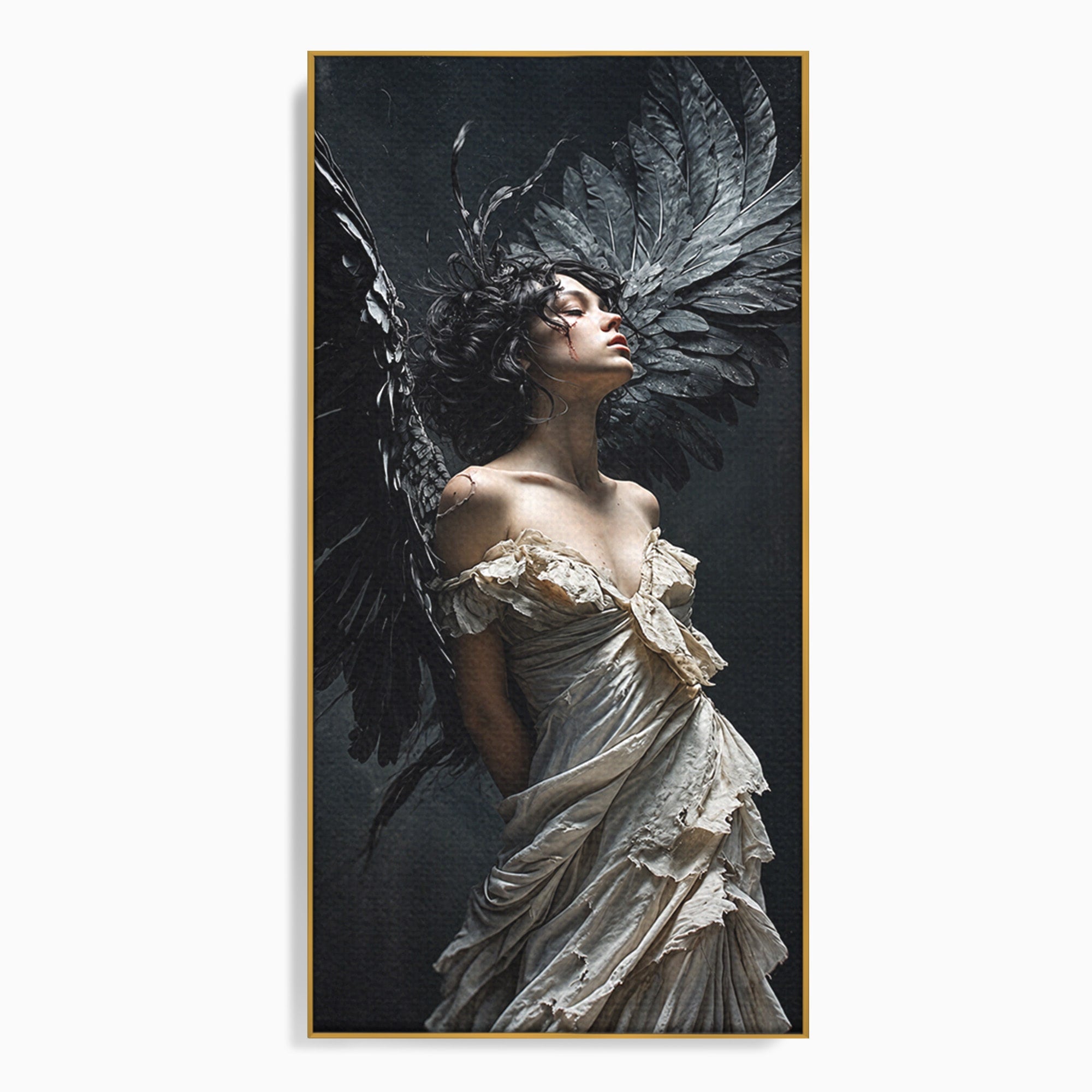 Tablou Canvas Premium LuxCanva® U1028, Ingerul Intunecat,  Aripi, Eleganta, Mister, Inger, Dormitor, Culori Vibrante