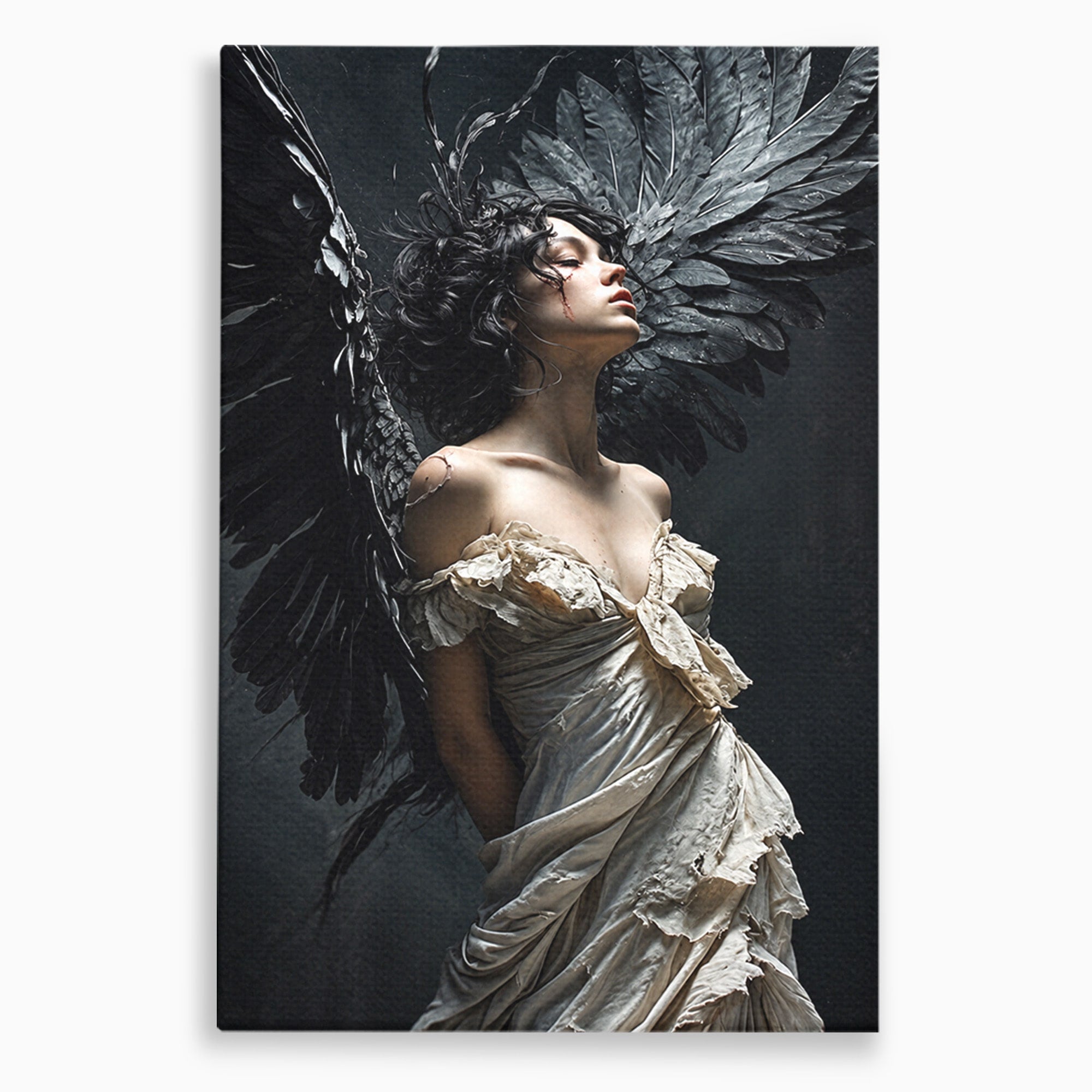 Tablou Canvas Premium LuxCanva® U1028, Ingerul Intunecat,  Aripi, Eleganta, Mister, Inger, Dormitor, Culori Vibrante