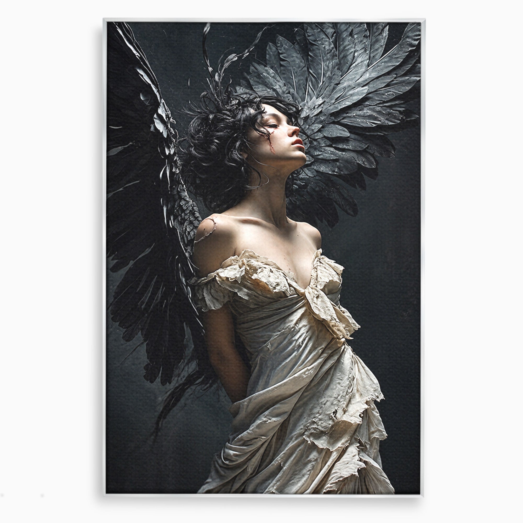 Tablou Canvas Premium LuxCanva® U1028, Ingerul Intunecat,  Aripi, Eleganta, Mister, Inger, Dormitor, Culori Vibrante