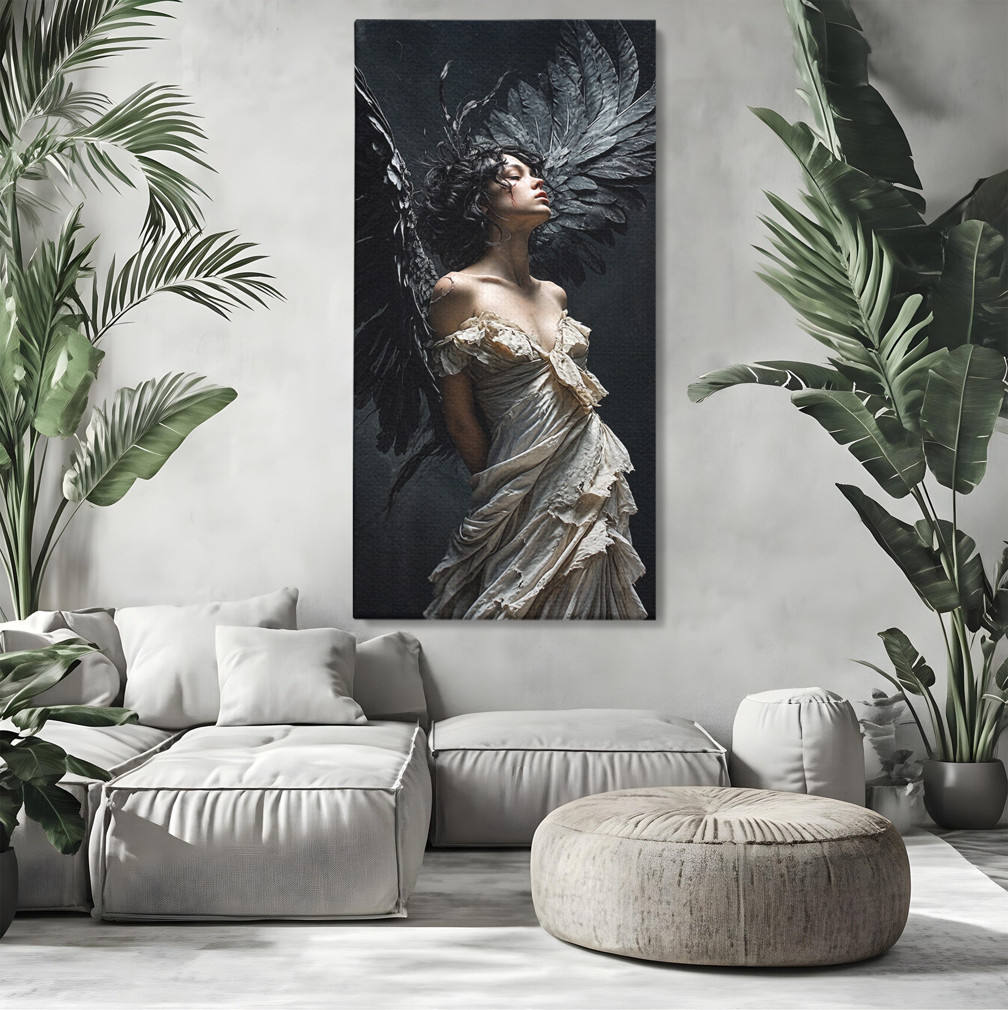 Tablou Canvas Premium LuxCanva® U1028, Ingerul Intunecat,  Aripi, Eleganta, Mister, Inger, Dormitor, Culori Vibrante