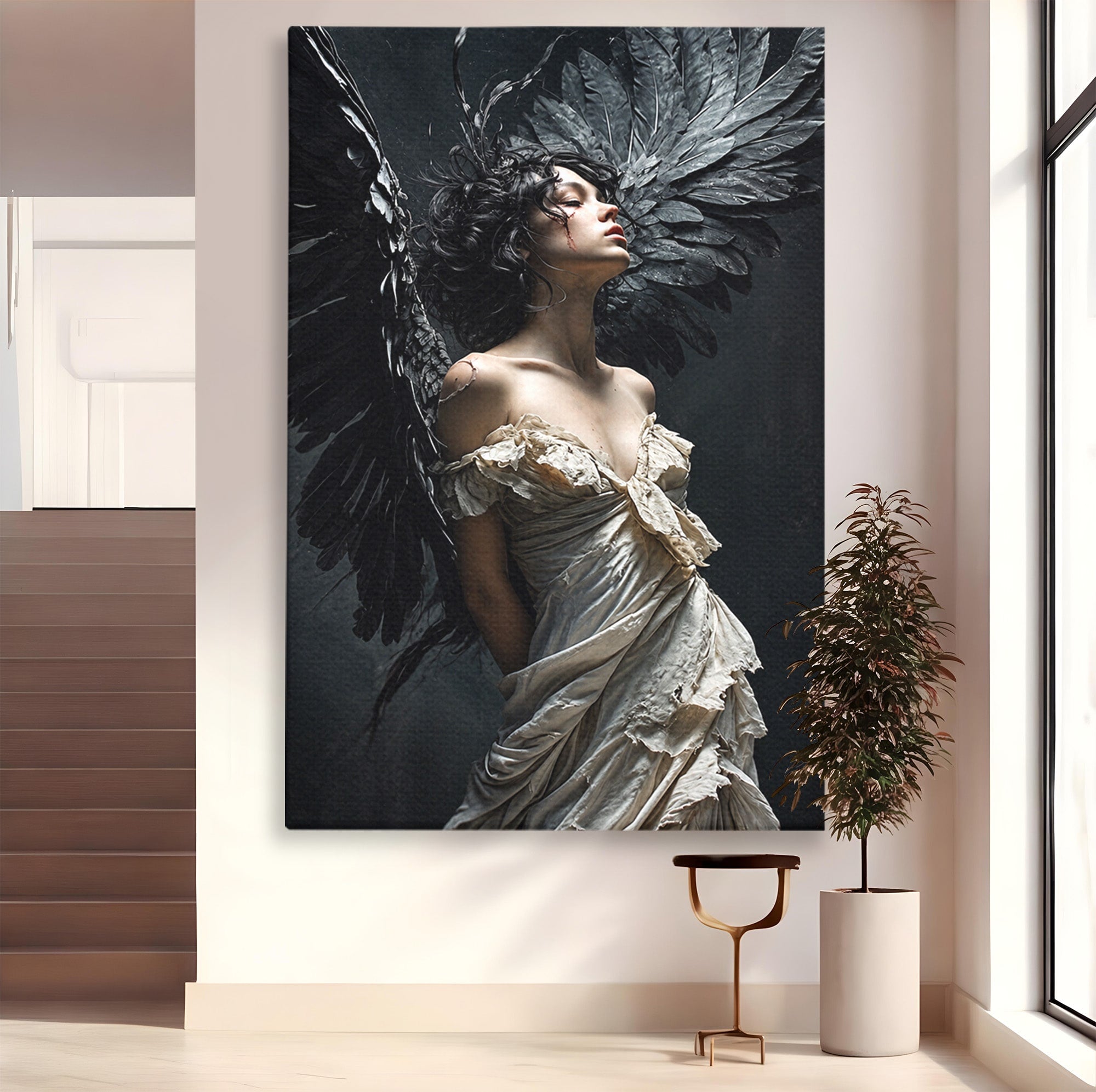 Tablou Canvas Premium LuxCanva® U1028, Ingerul Intunecat,  Aripi, Eleganta, Mister, Inger, Dormitor, Culori Vibrante