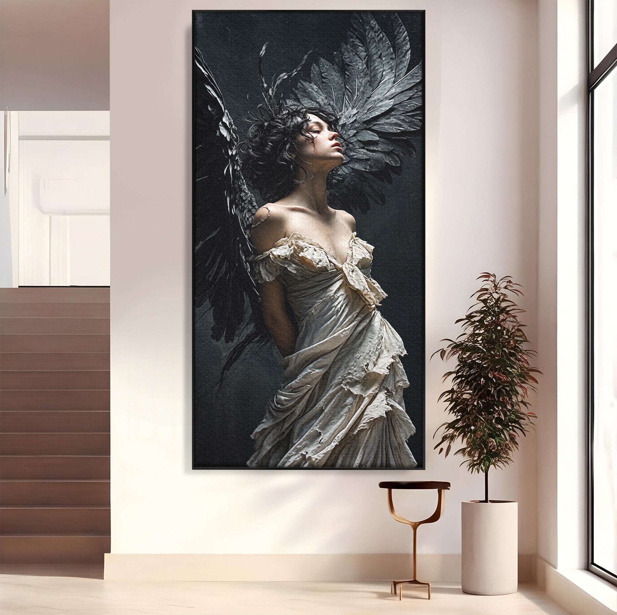 Tablou Canvas Premium LuxCanva® U1028, Ingerul Intunecat,  Aripi, Eleganta, Mister, Inger, Dormitor, Culori Vibrante