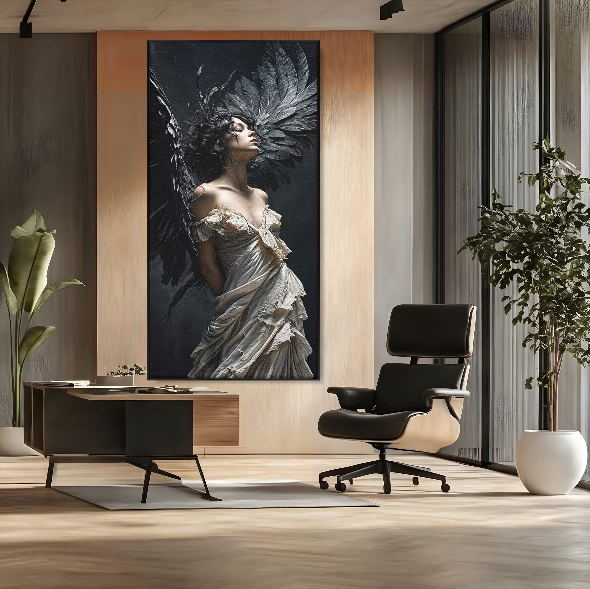 Tablou Canvas Premium LuxCanva® U1028, Ingerul Intunecat,  Aripi, Eleganta, Mister, Inger, Dormitor, Culori Vibrante