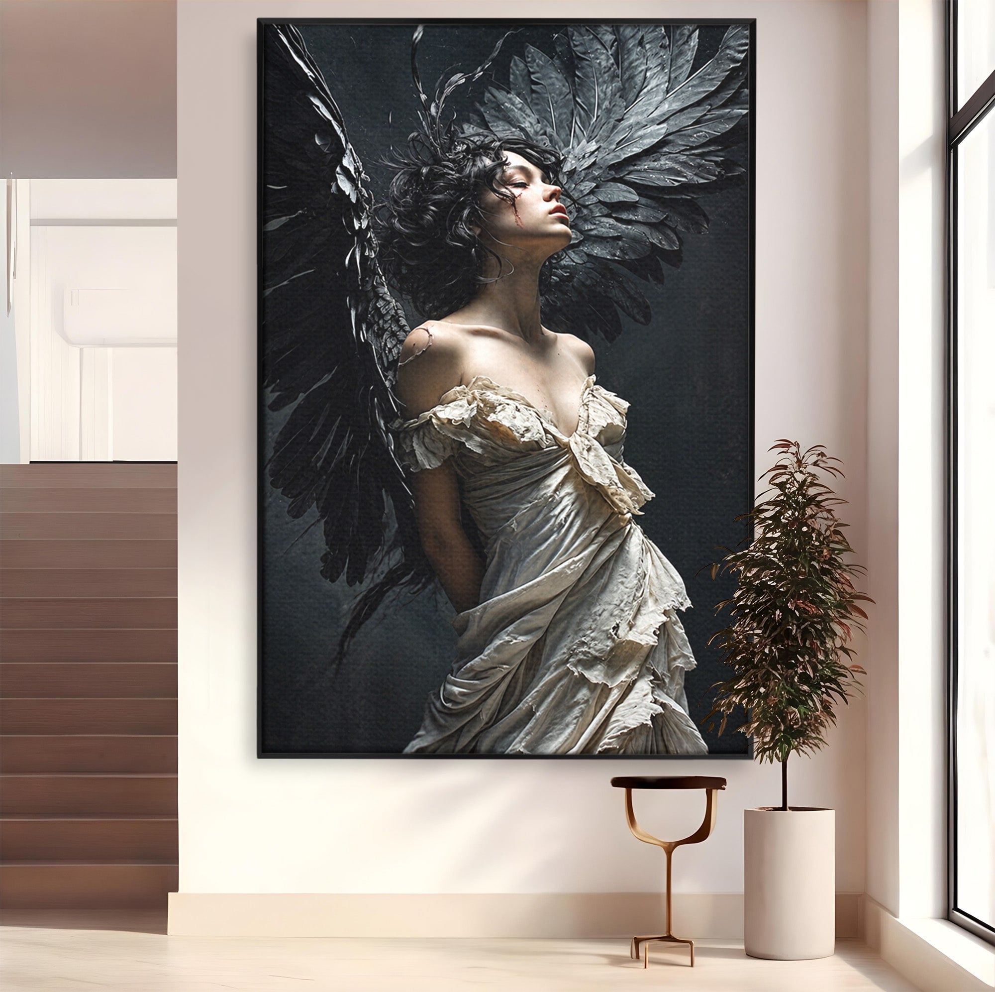 Tablou Canvas Premium LuxCanva® U1028, Ingerul Intunecat,  Aripi, Eleganta, Mister, Inger, Dormitor, Culori Vibrante