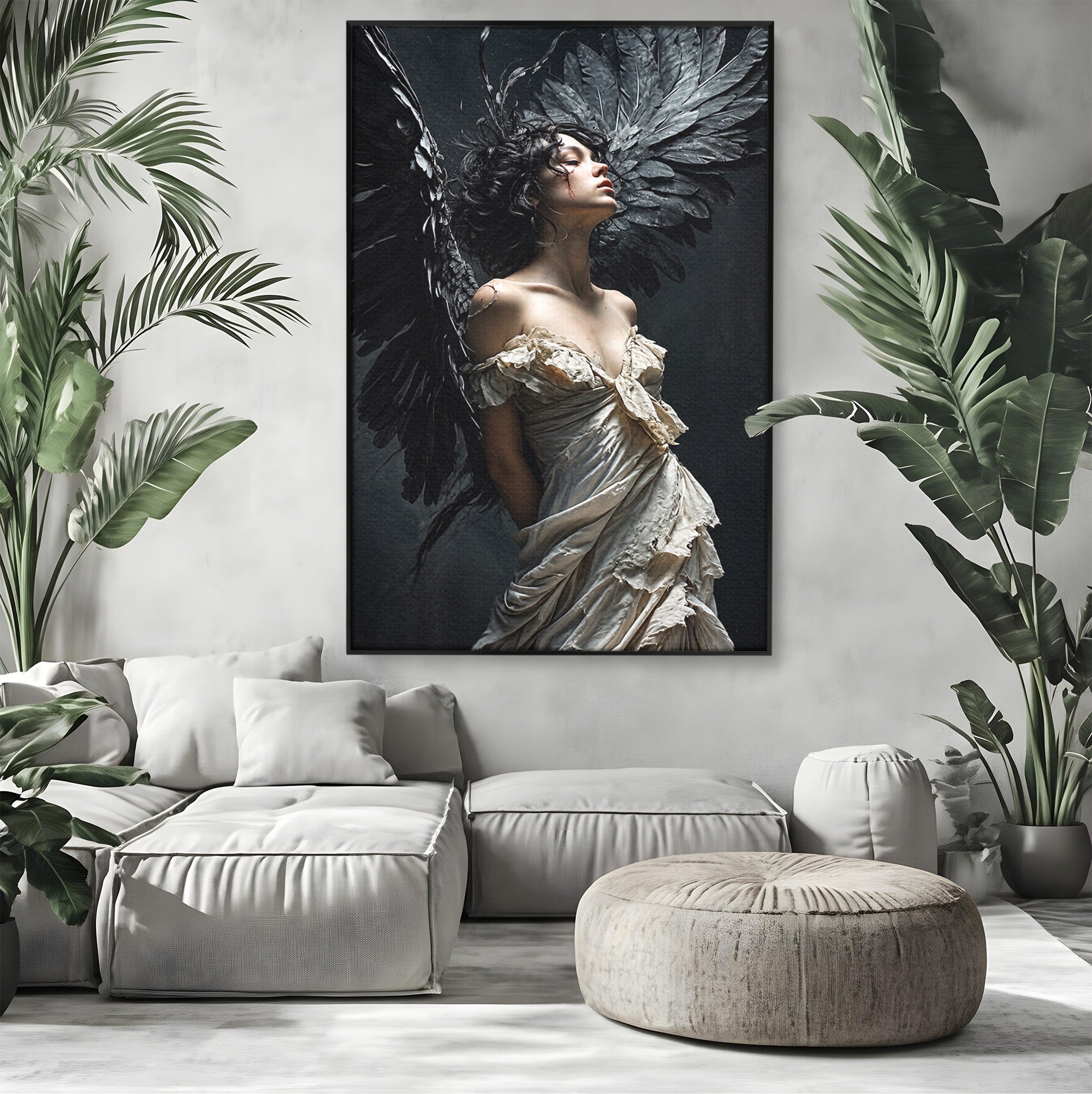 Tablou Canvas Premium LuxCanva® U1028, Ingerul Intunecat,  Aripi, Eleganta, Mister, Inger, Dormitor, Culori Vibrante
