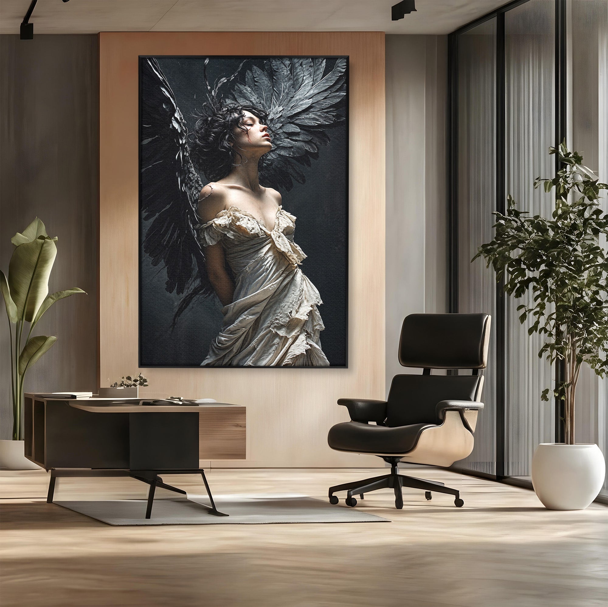 Tablou Canvas Premium LuxCanva® U1028, Ingerul Intunecat,  Aripi, Eleganta, Mister, Inger, Dormitor, Culori Vibrante