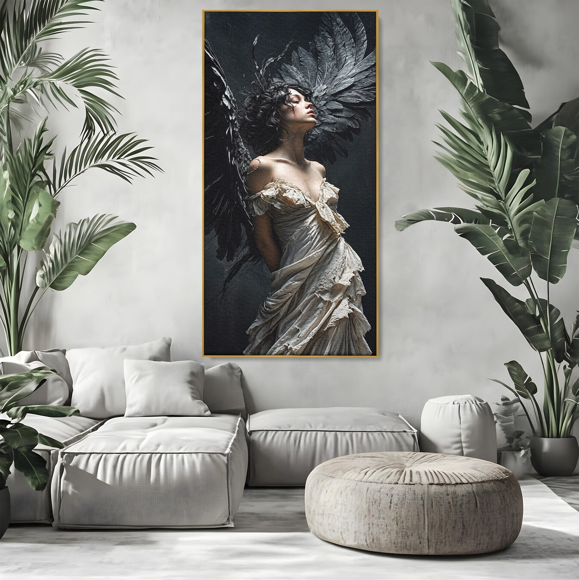 Tablou Canvas Premium LuxCanva® U1028, Ingerul Intunecat,  Aripi, Eleganta, Mister, Inger, Dormitor, Culori Vibrante