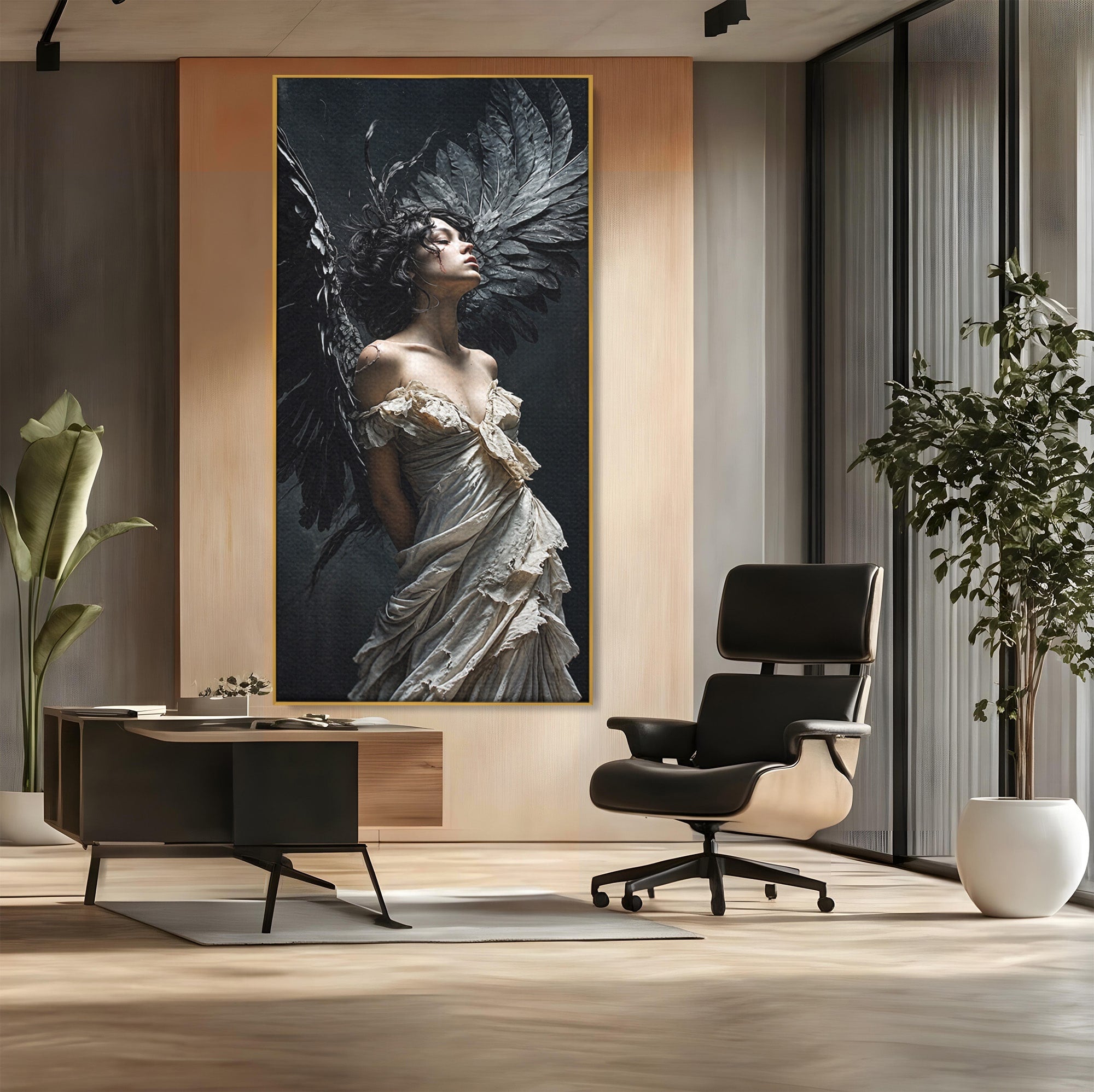 Tablou Canvas Premium LuxCanva® U1028, Ingerul Intunecat,  Aripi, Eleganta, Mister, Inger, Dormitor, Culori Vibrante