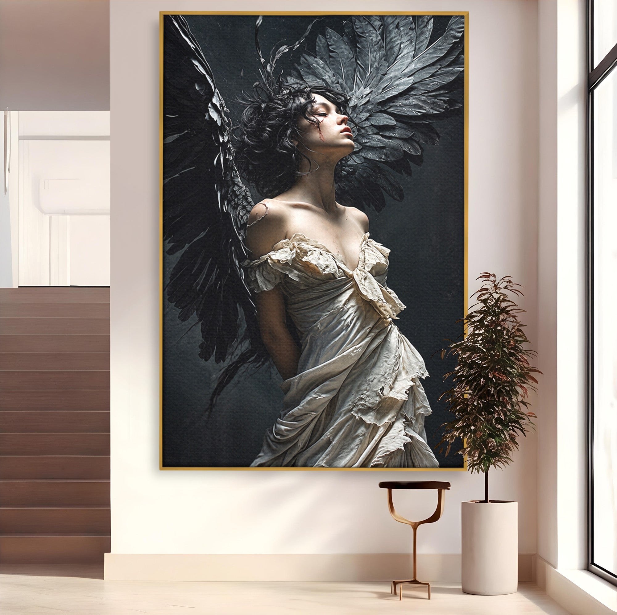 Tablou Canvas Premium LuxCanva® U1028, Ingerul Intunecat,  Aripi, Eleganta, Mister, Inger, Dormitor, Culori Vibrante