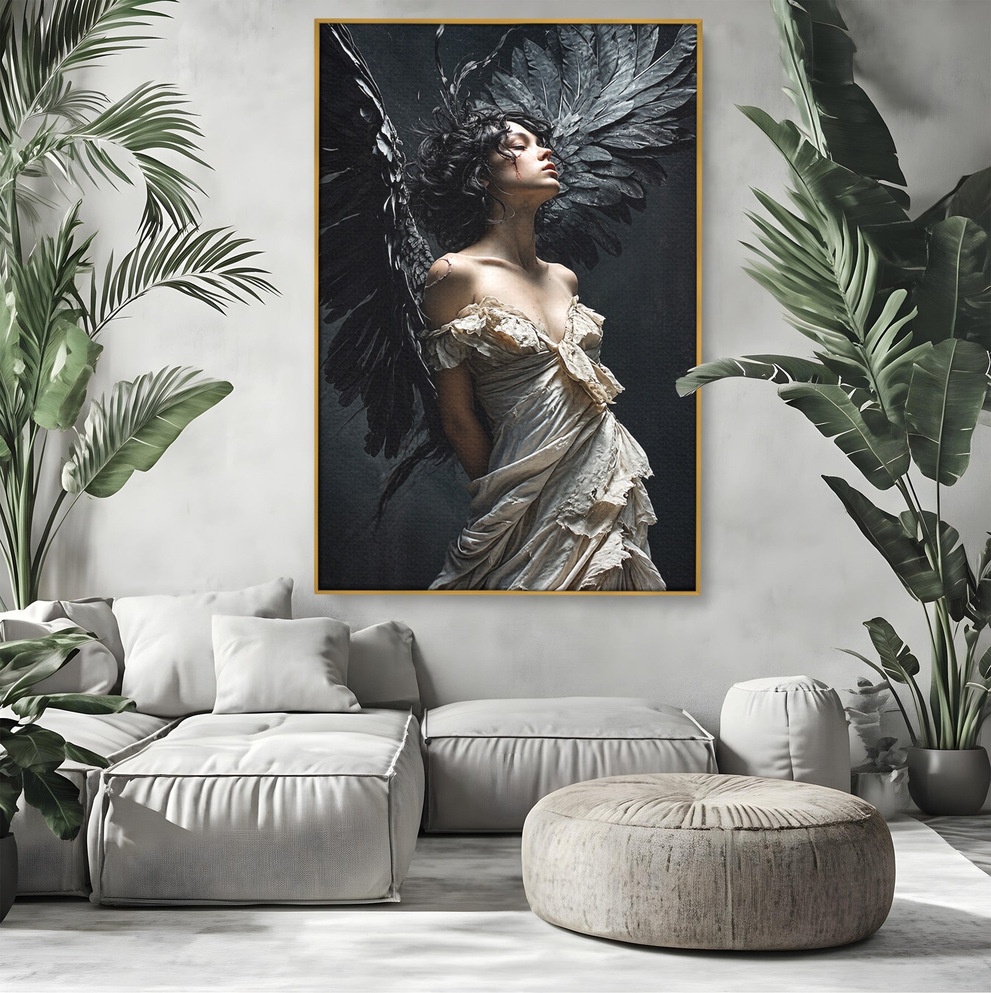 Tablou Canvas Premium LuxCanva® U1028, Ingerul Intunecat,  Aripi, Eleganta, Mister, Inger, Dormitor, Culori Vibrante