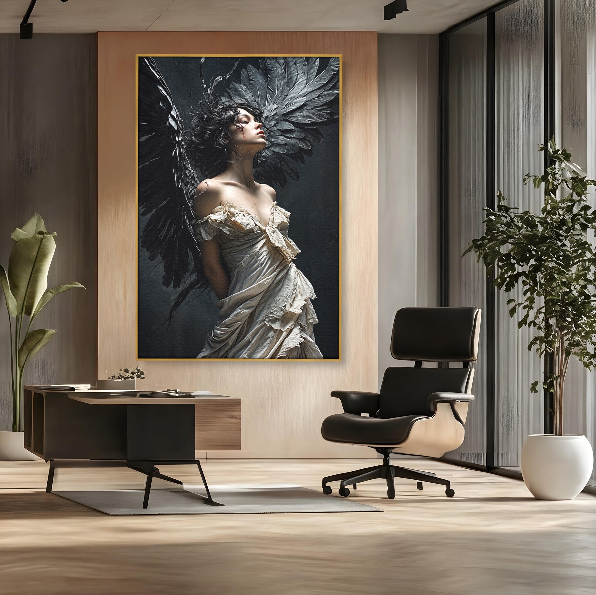 Tablou Canvas Premium LuxCanva® U1028, Ingerul Intunecat,  Aripi, Eleganta, Mister, Inger, Dormitor, Culori Vibrante