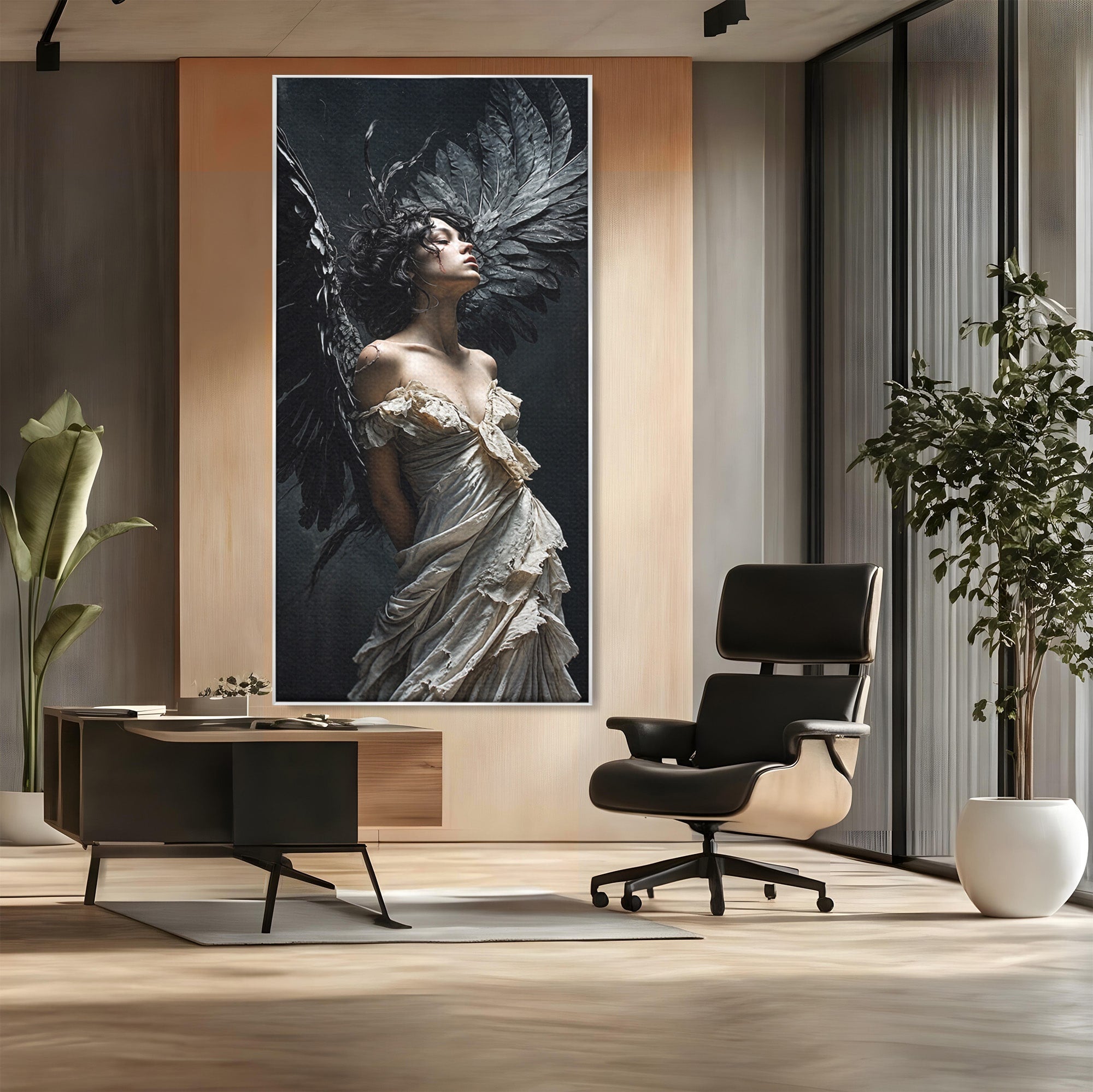 Tablou Canvas Premium LuxCanva® U1028, Ingerul Intunecat,  Aripi, Eleganta, Mister, Inger, Dormitor, Culori Vibrante