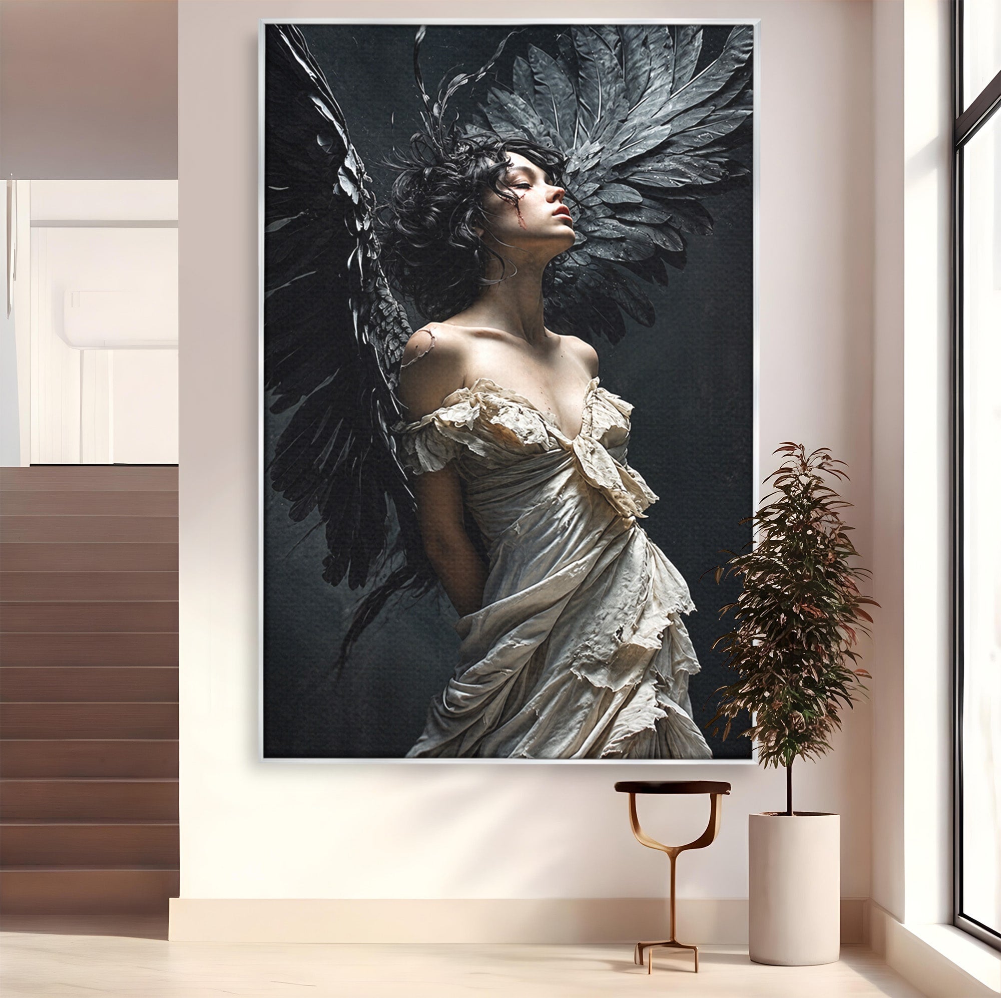 Tablou Canvas Premium LuxCanva® U1028, Ingerul Intunecat,  Aripi, Eleganta, Mister, Inger, Dormitor, Culori Vibrante
