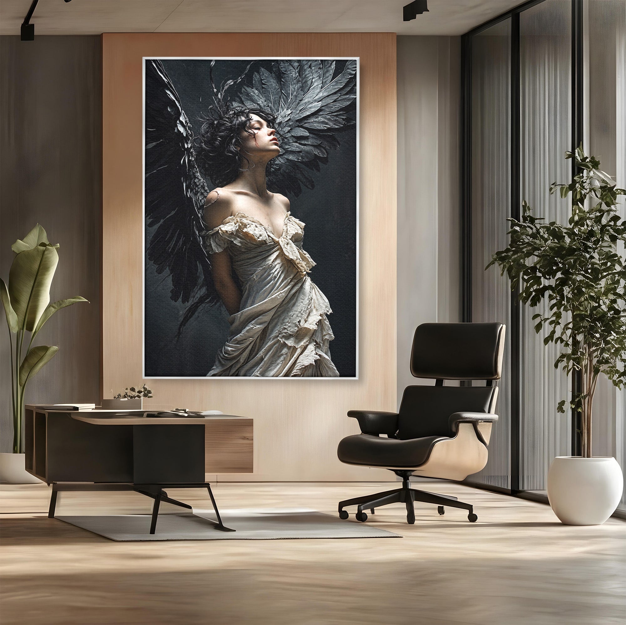 Tablou Canvas Premium LuxCanva® U1028, Ingerul Intunecat,  Aripi, Eleganta, Mister, Inger, Dormitor, Culori Vibrante