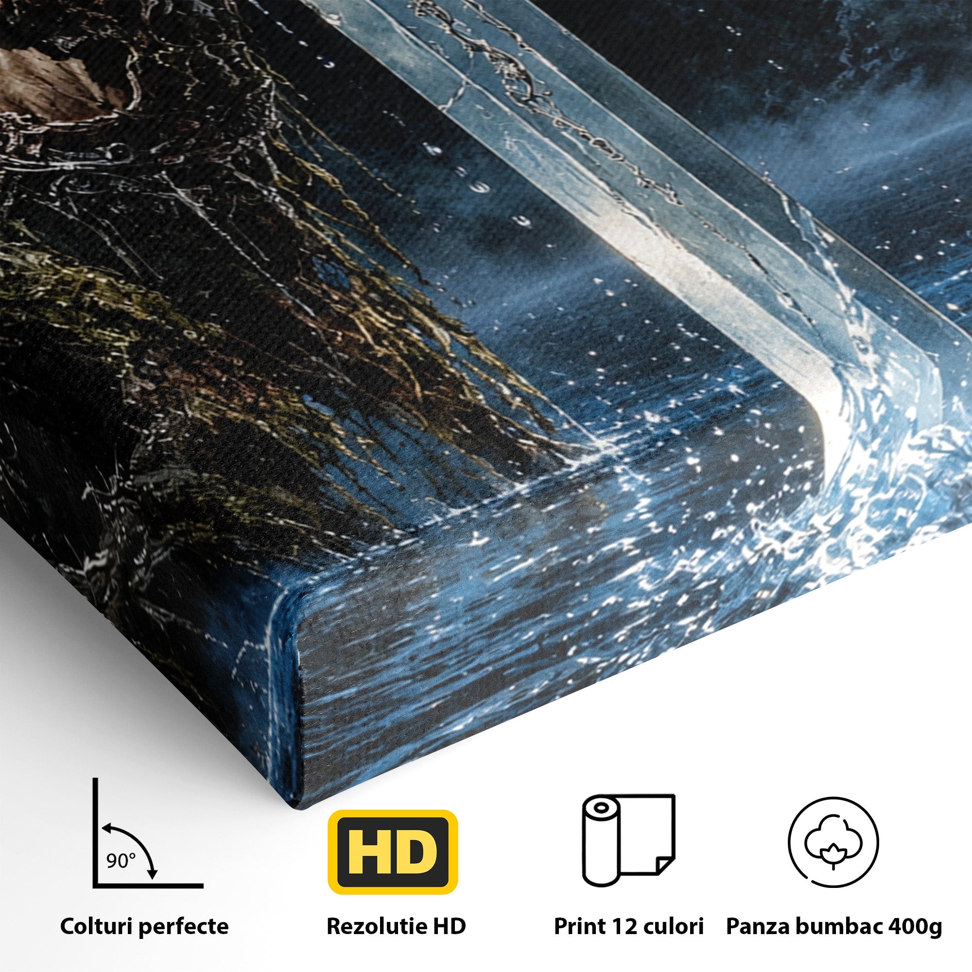 Tablou Canvas Premium LuxCanva® U1029, Mana Cu Sabie Magica, Noapte, Mister, Sabie,  Living, Culori Vibrante